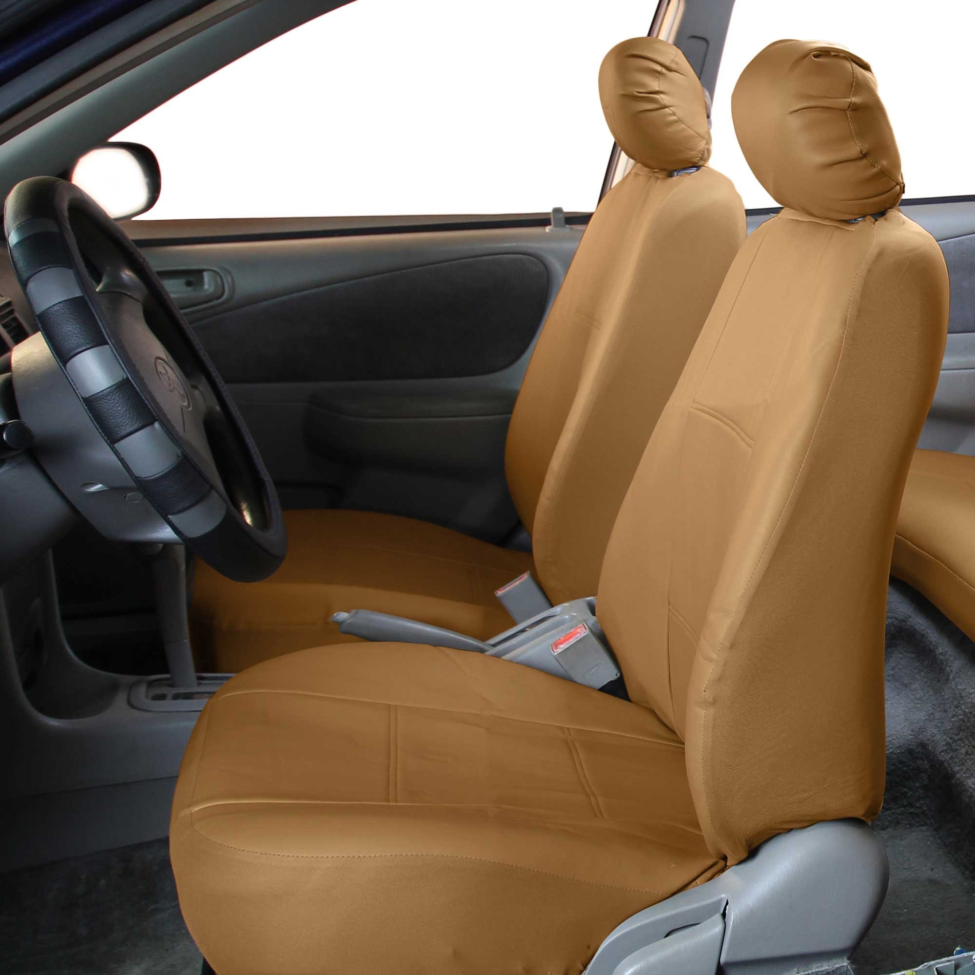 FH Group Car Seat Covers PU Leather Seat Covers Full Set with Gift – Universal Fit for Cars Trucks & SUVs (Tan) PU001114