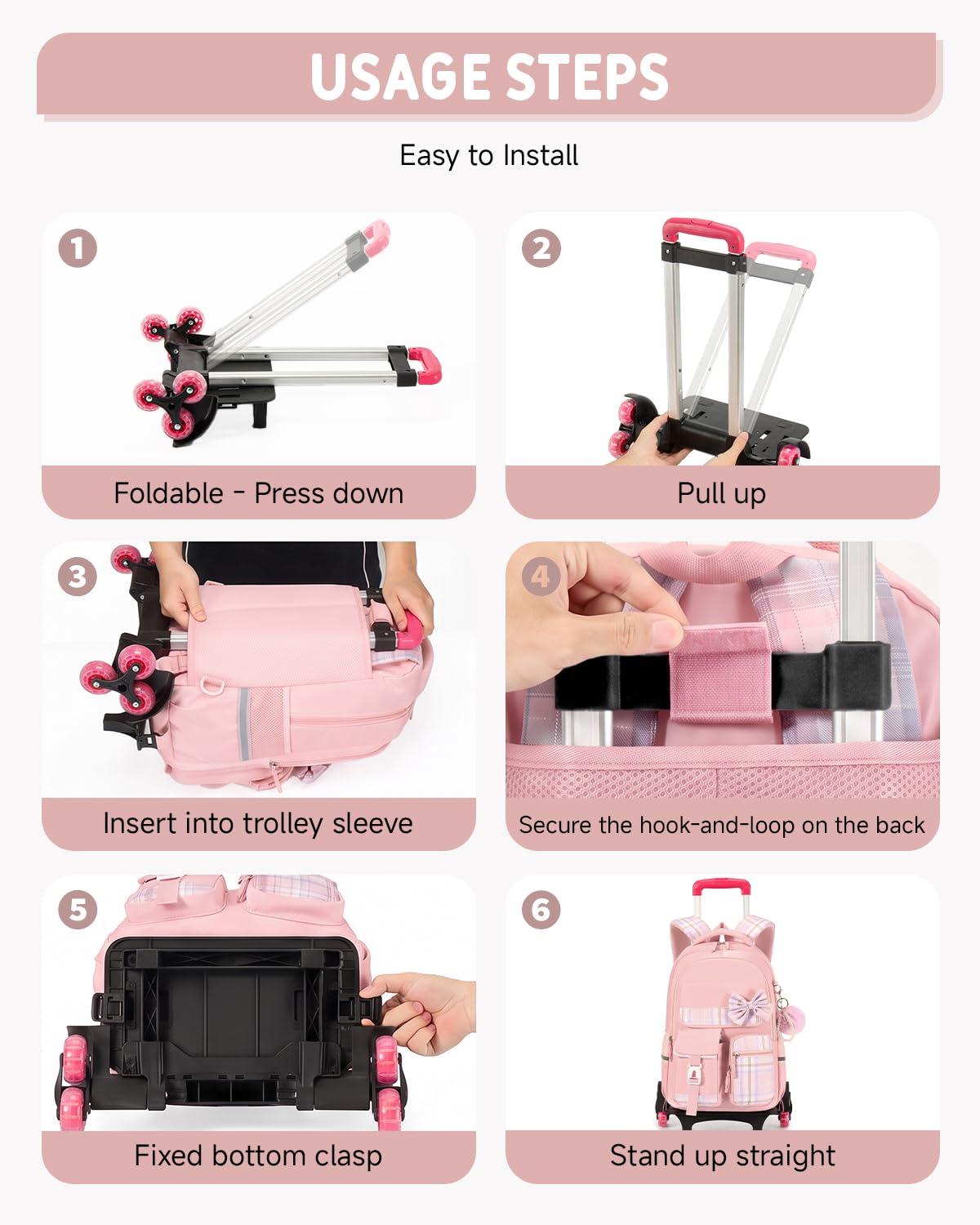 Tanou Cartable a Roulette Fille pour École Primaire et College, 24L