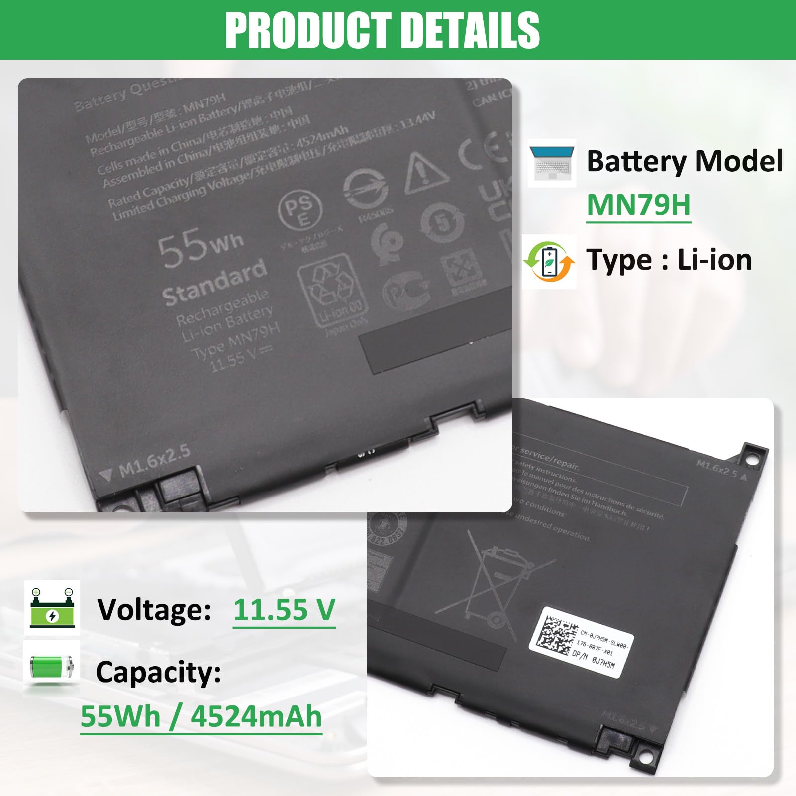 Amazon.com: RHKRKQN MN79H Laptop Battery Replacement for Dell XPS