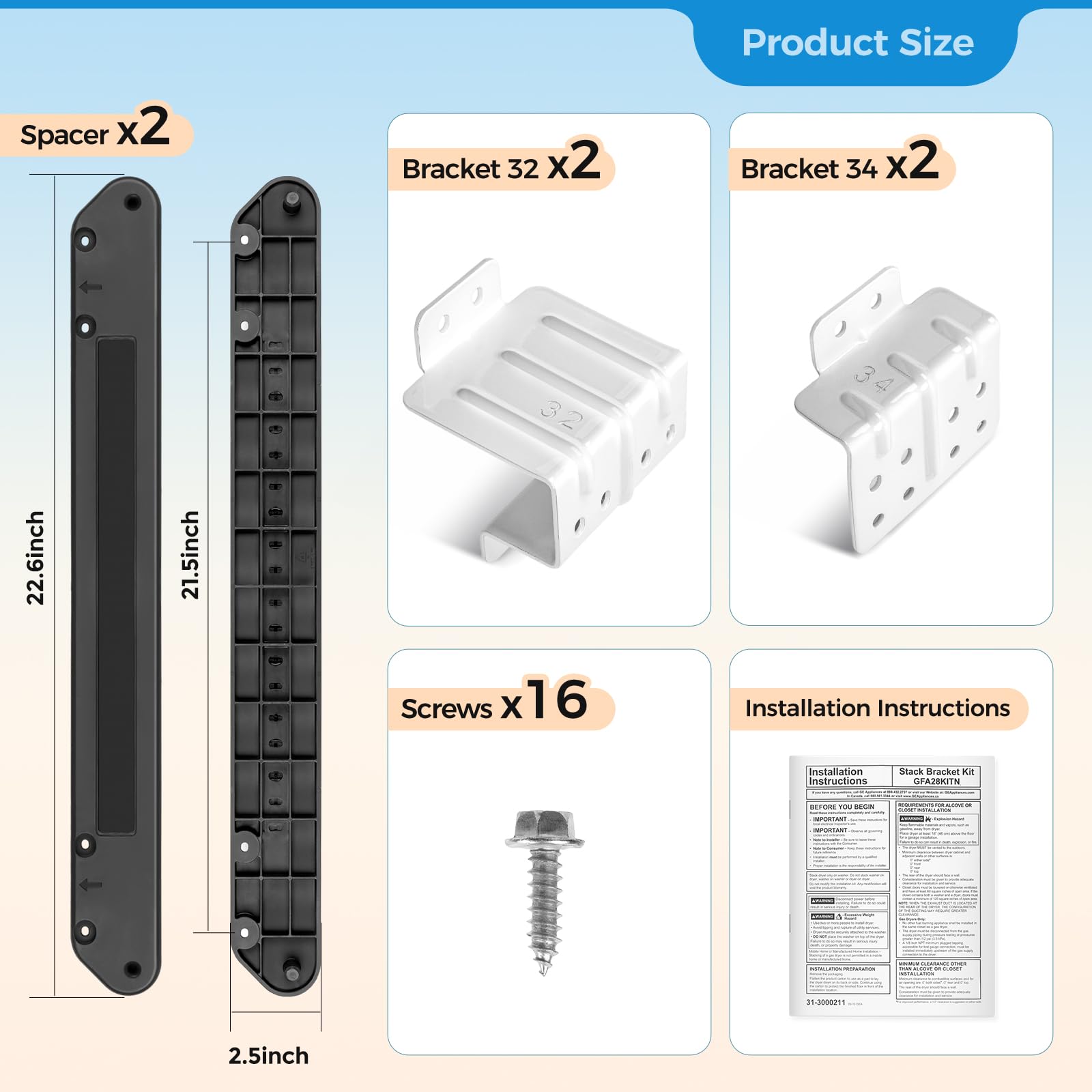 GFA28KITN Stacking Kit For 28 in. GE Washer/Dryer, 28"W Stack Bracket