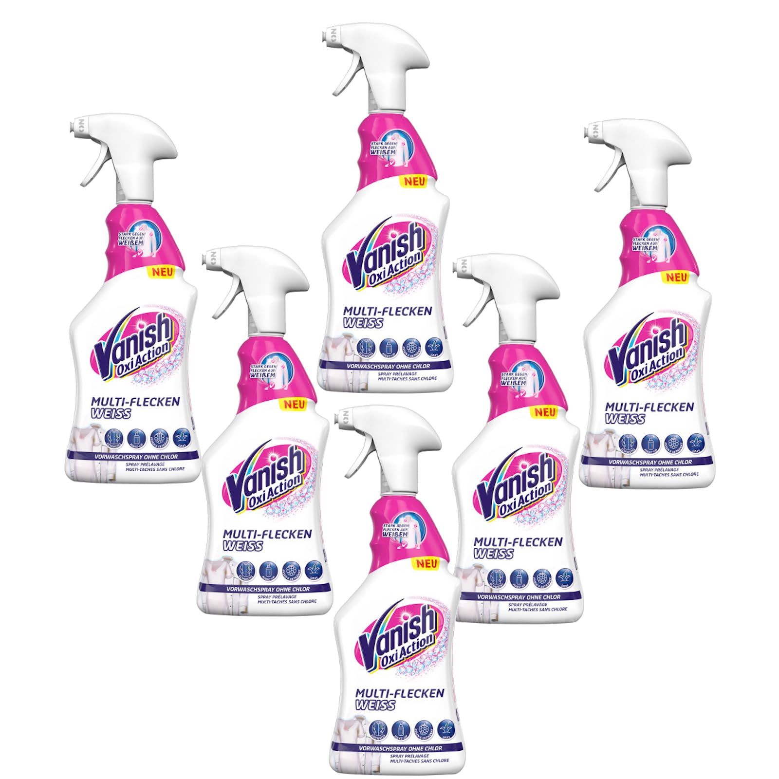 Vanish Oxi Action Multi-Flecken Vorwaschspray Weiß – 6 x 750 ml – Effektiv gegen 100+ Arten von Flecken – Fleckenentferner für die Vorbehandlung weißer Wäsche