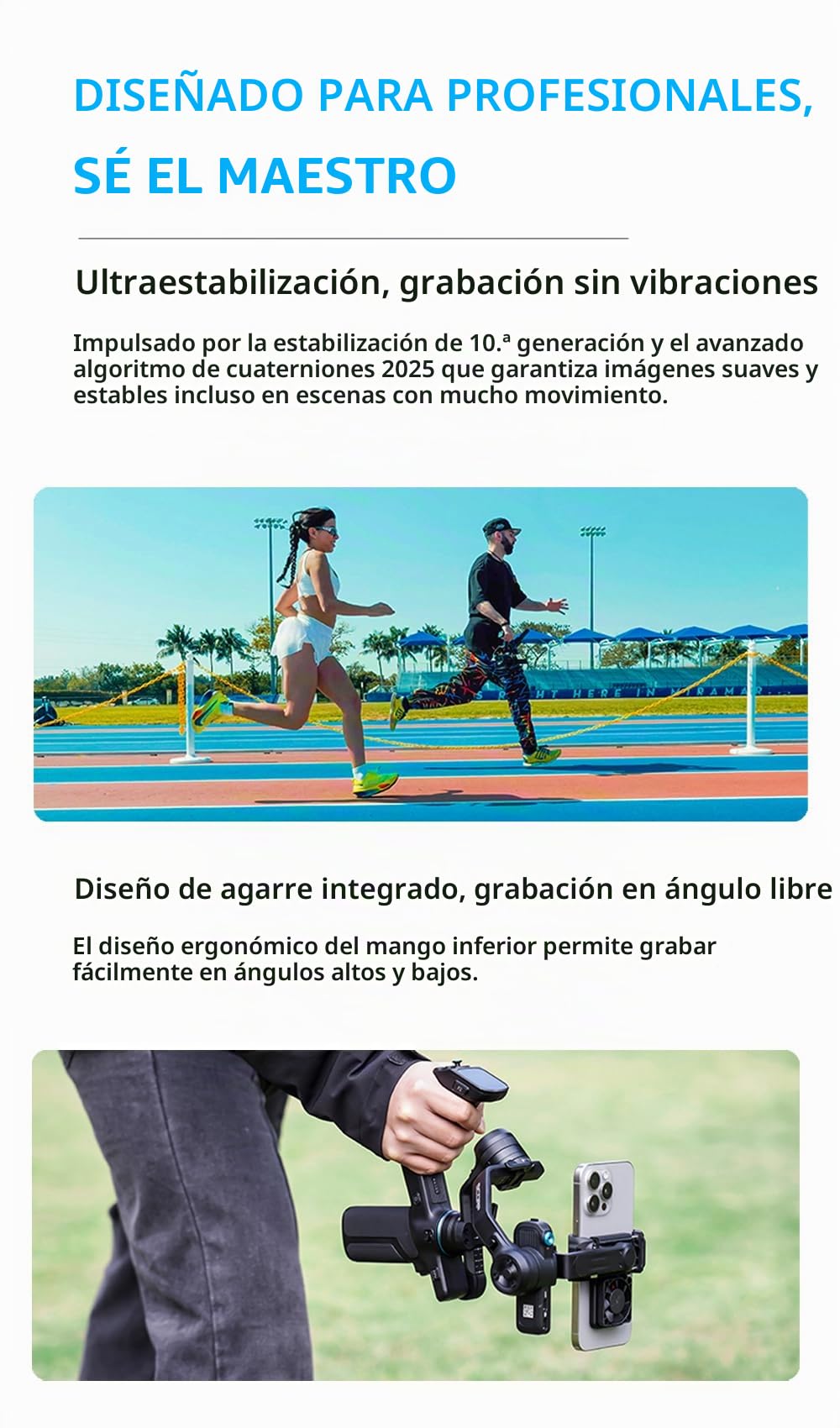 FeiyuTech SCORP Mini 3 Estabilizador Gimbal para iPhone y Android, Construido en Rastreador de IA y Ventilador de Refrigeración, 4.4lb Payload 3 Ejes Teléfono Cardán con diseño de Agarre Integrado