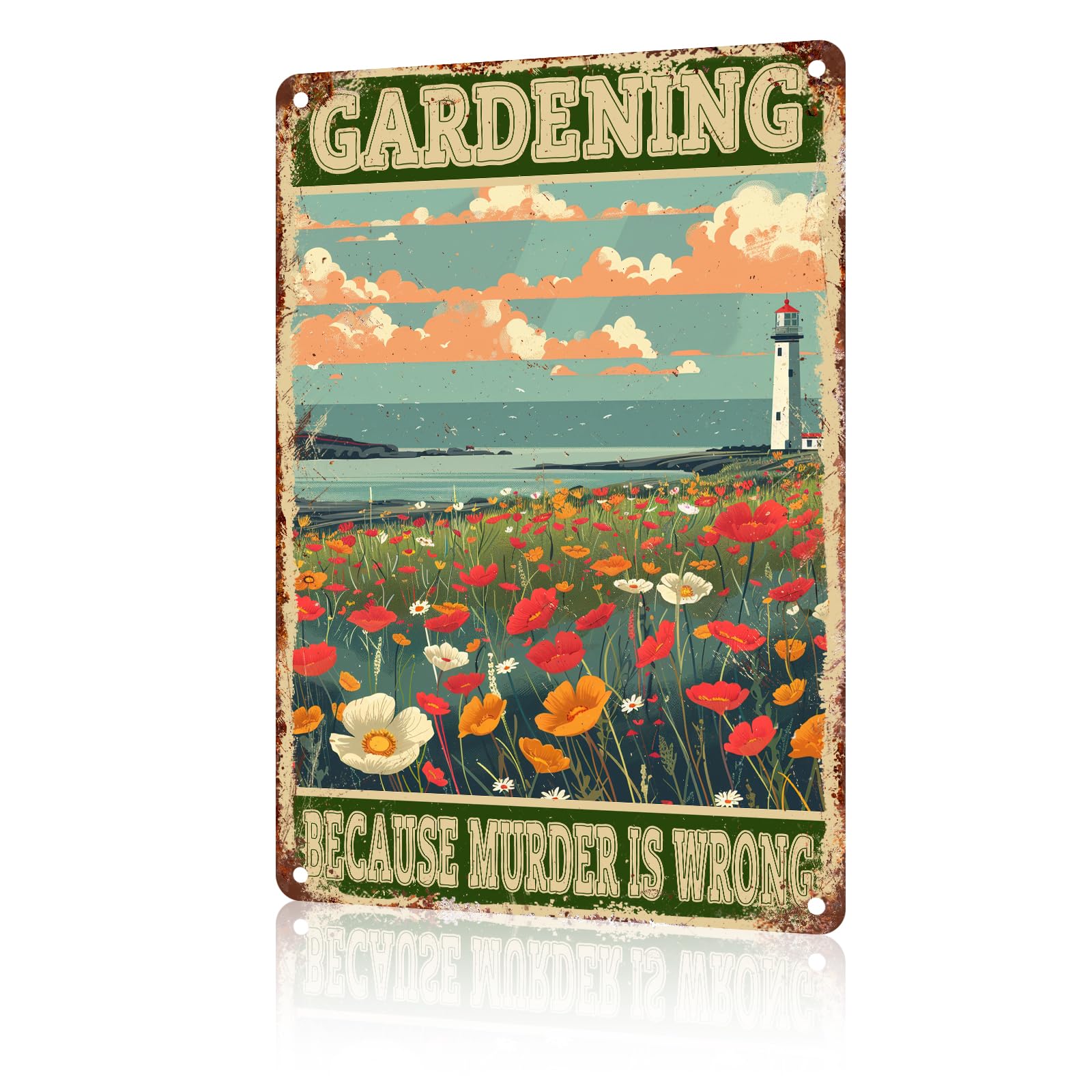 Anceky Funny Garden Decor Gardening Because Murder is Wrong Vintage Metal Signs Garden Tin Sign for Home Outdoor Wall Decor 12×16 Inch
