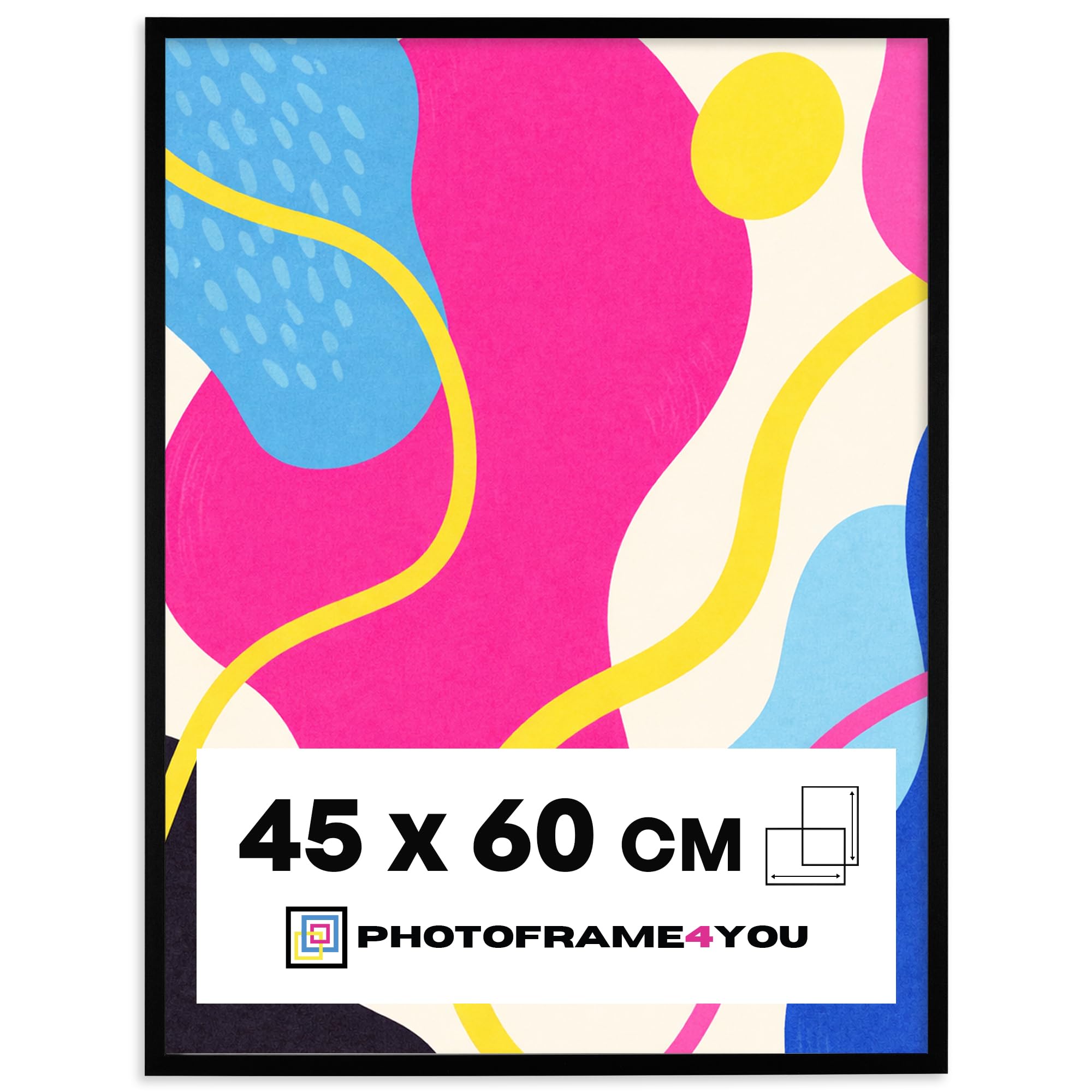 Photoframe4you - Black Photo Frame 45x60 cm / 17,7x23,6 in. - Shatterproof Acrylic Glass - Minimalist MDF Wall Hanging for Posters, Puzzles, Certificates & More - Modern Decor - Arco