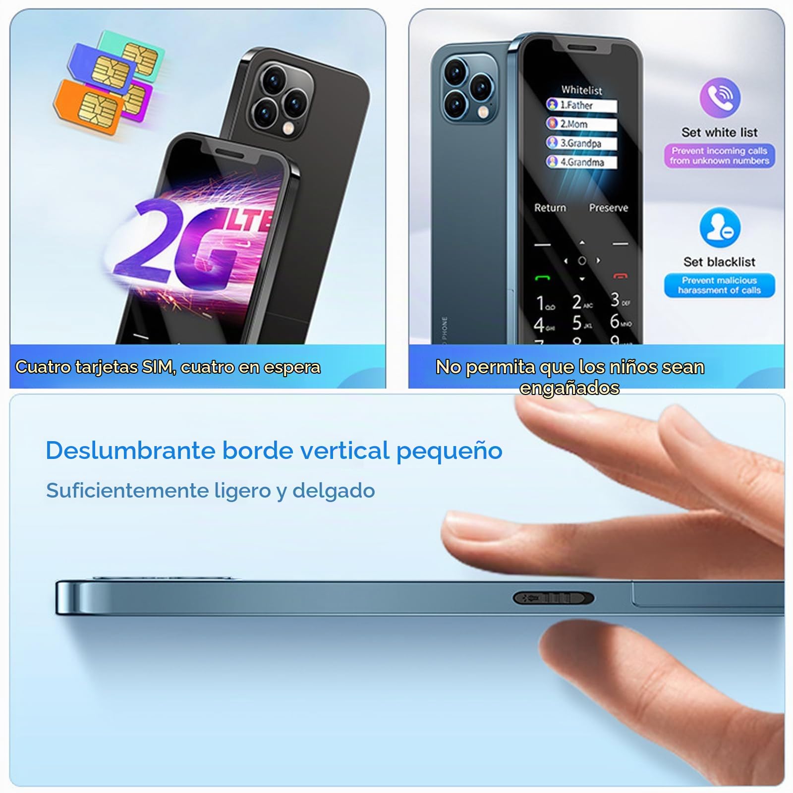 Teléfonos Móviles Básicos para Personas Mayores y Niños, Teléfonos Tontos Desbloqueados, Teléfonos Móviles Sin Internet, con Botones Grandes, MP3, MP4, Cámara, Linterna, SOS,Blue