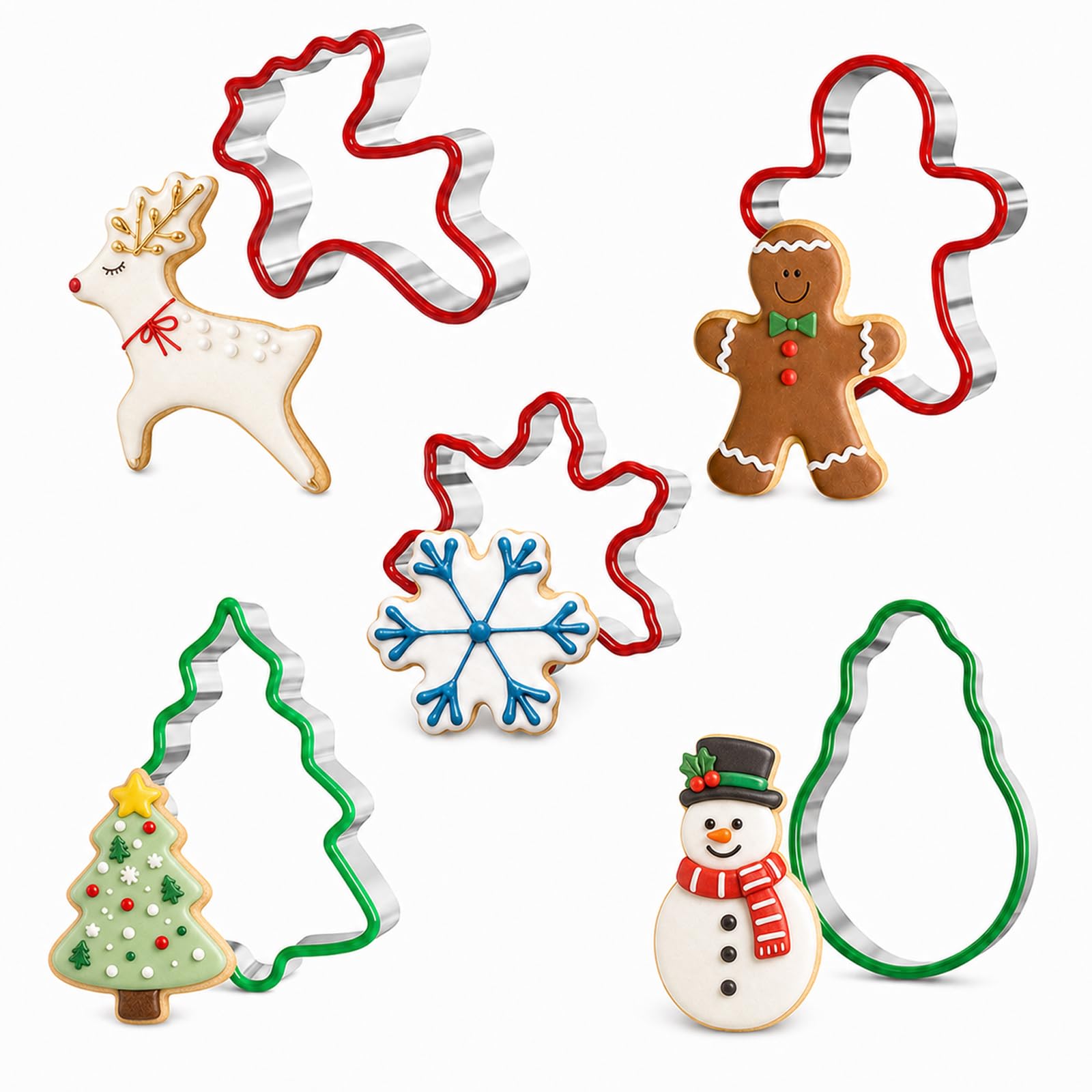 5 PCS Christmas Cookie Cutters, Christmas Biscuit Cutters for Baking
