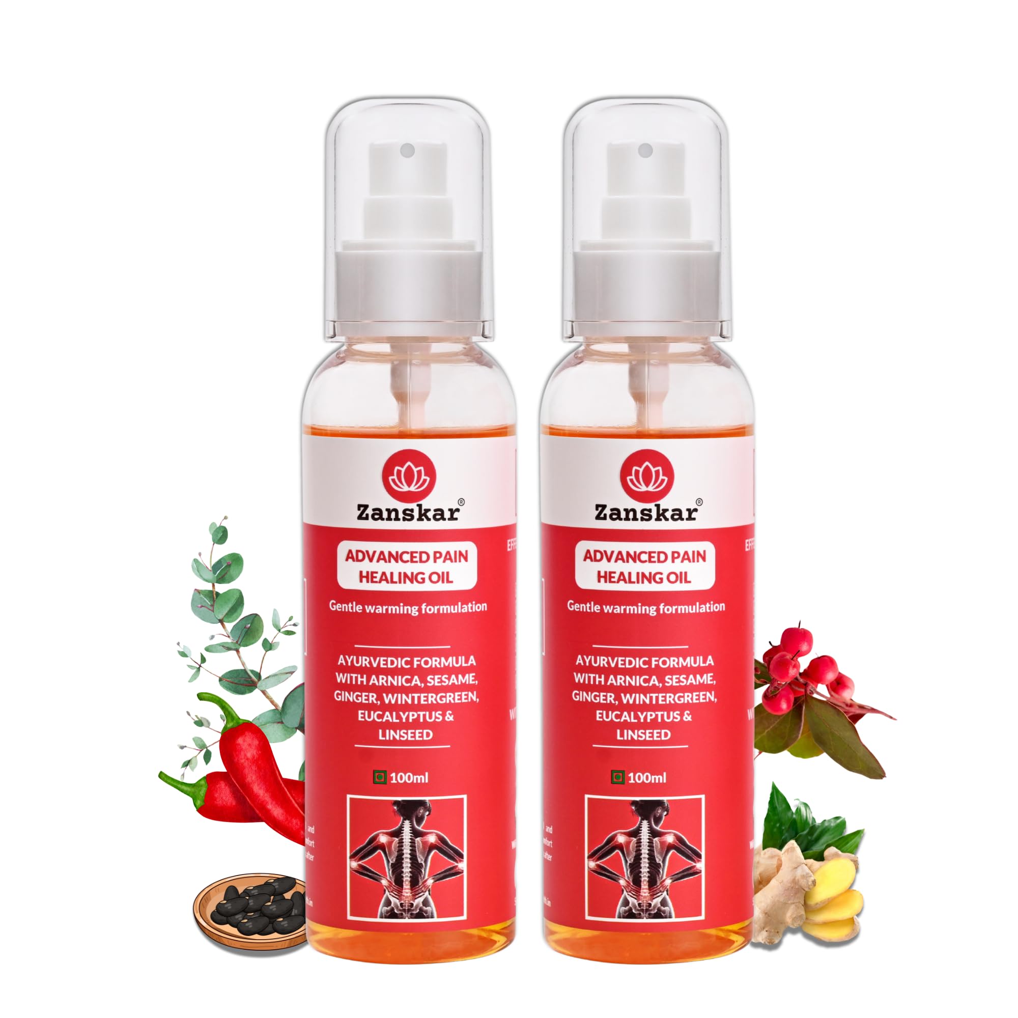Zanskar Advanced Pain Healing Oil (Pack of 2) | Dual-Action Ayurvedic Relief from Back Pain, Knee Pain, Inflammation | Natural Ingredients - Black Sesame, Ginger, Arnica, Eucalyptus, Wintergreen, Linseed | 2x100 ml-picture-11