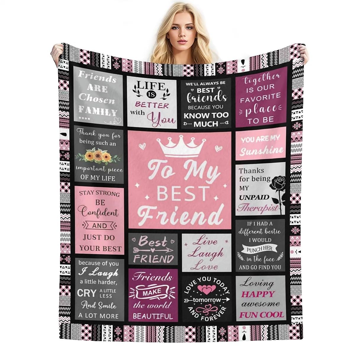 Kinhzrude Women's Friend Gift S Blanket, Friendship Blankets For Cozy Flannel Throw With Heartfelt Letter Print, Birthday For Bestie, Soft Warm Blanket For Friends 80X60 In
