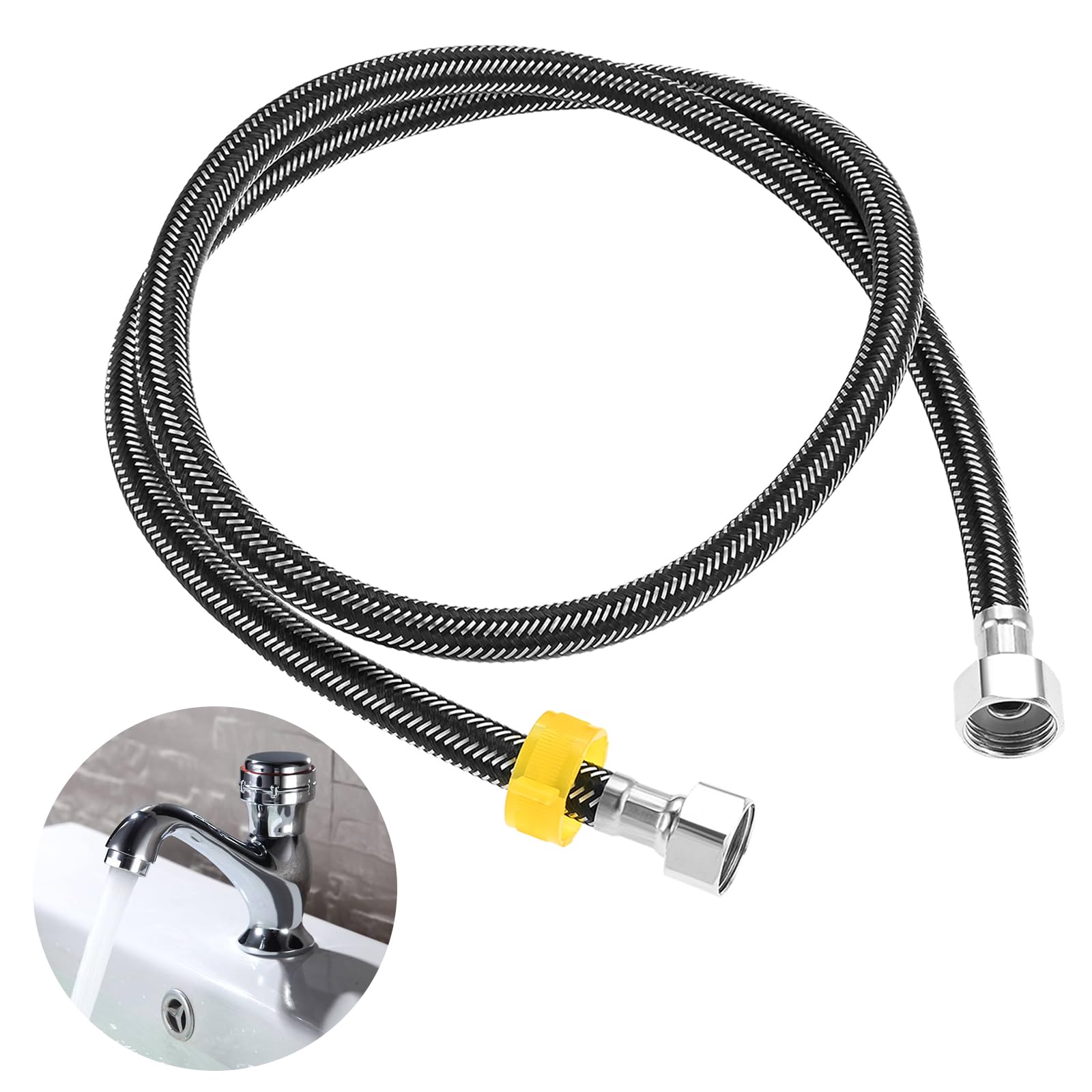 DRELD 1 sztuka Flex wąż do armatury, wąż przyłączeniowy ze stali nierdzewnej G1/2" x G1/2", wąż pancerny, kran, oplot prysznicowy elastyczny wąż do kranu, bateria mieszakowa (120 cm)