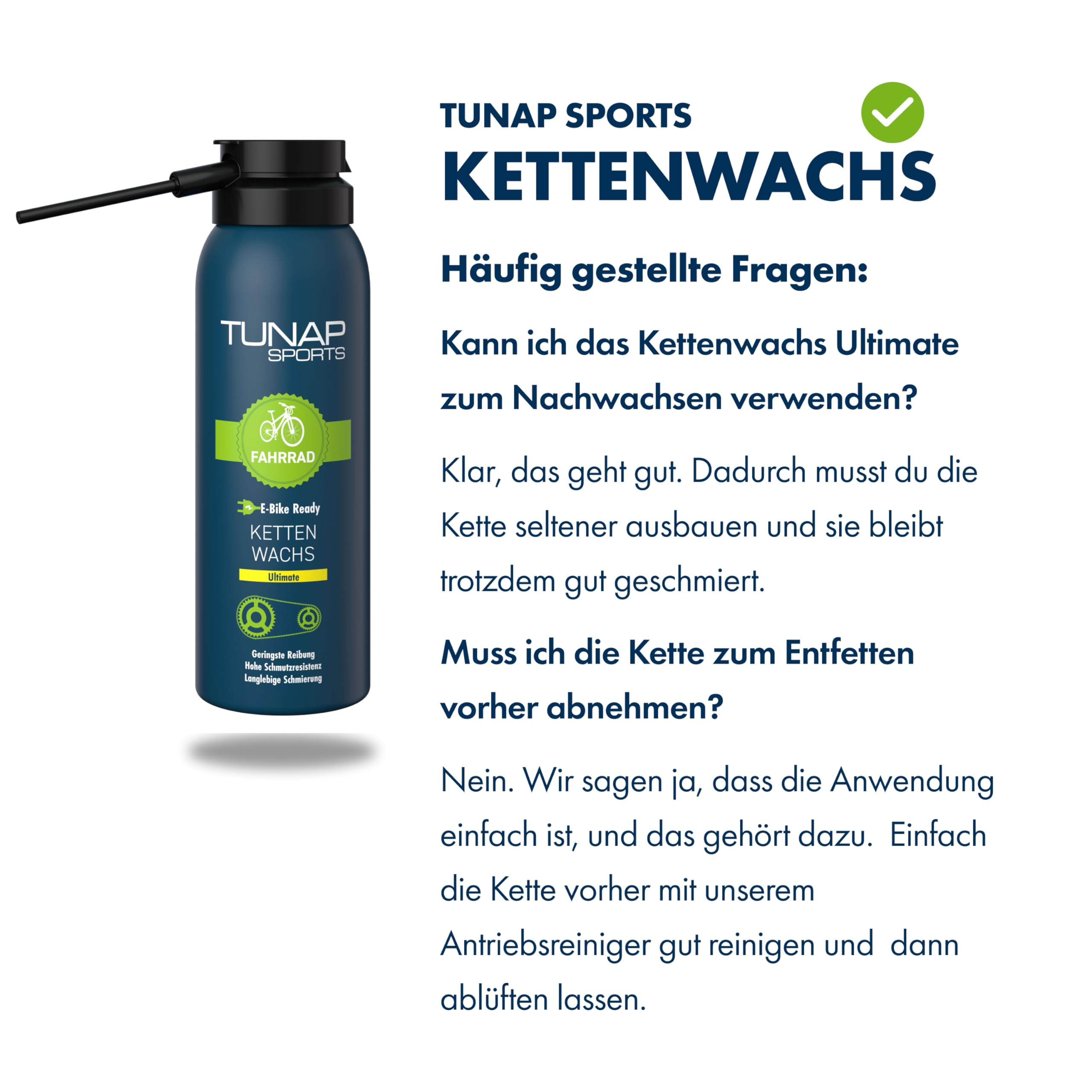 TUNAP SPORTS Wosk do łańcuchów Ultimate – 125 ml | suchy spray do smarowania łańcucha na bazie wosku | E-Bike Ready | Made in Germany