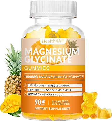 Miniatura 9 de Gomitas de Glicinato de Magnesio de 1000 mg, suplemento de magnesio y potasio sin azúcar de alta absorción para relajación, alivio del estrés y