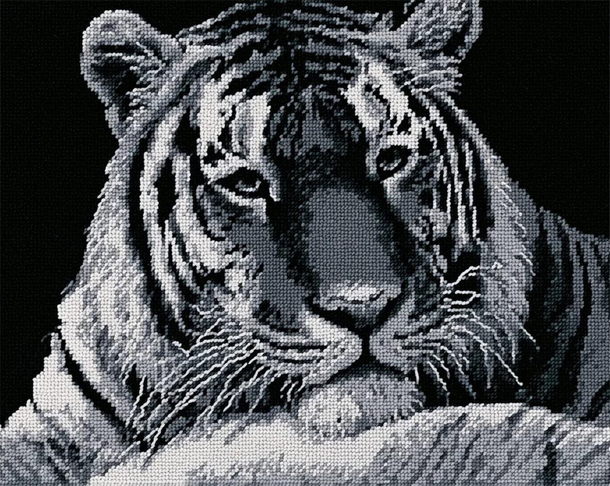 FWRTYCB 3D Latch Hook Rug Kit Black and White Tiger Portrait
