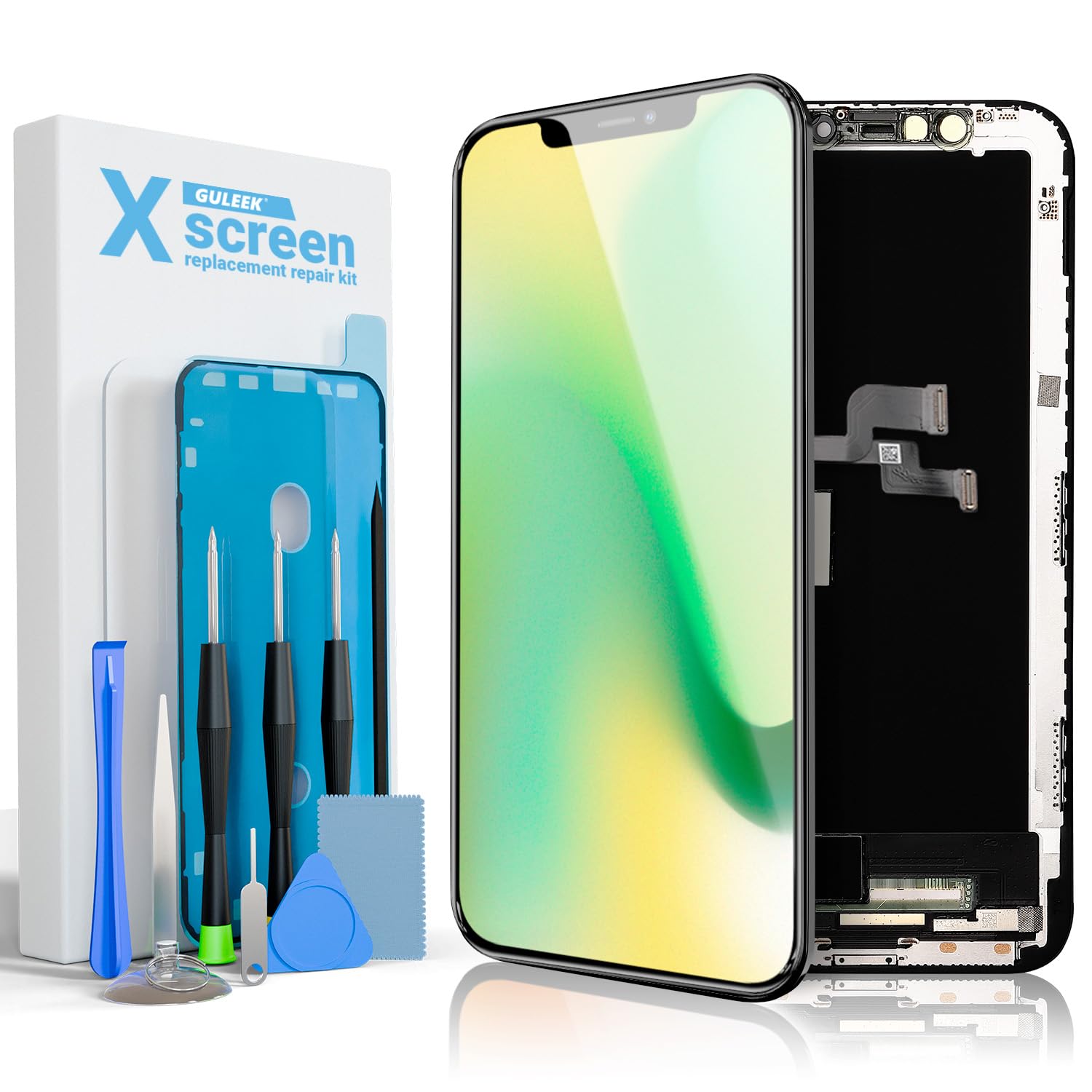 GULEEK Display per iPhone X Schermo LCD di Ricambio 5,8 Pollici Touch Screen con Vetro Digitizer Montato e Kit di Strumenti per la Riparazione