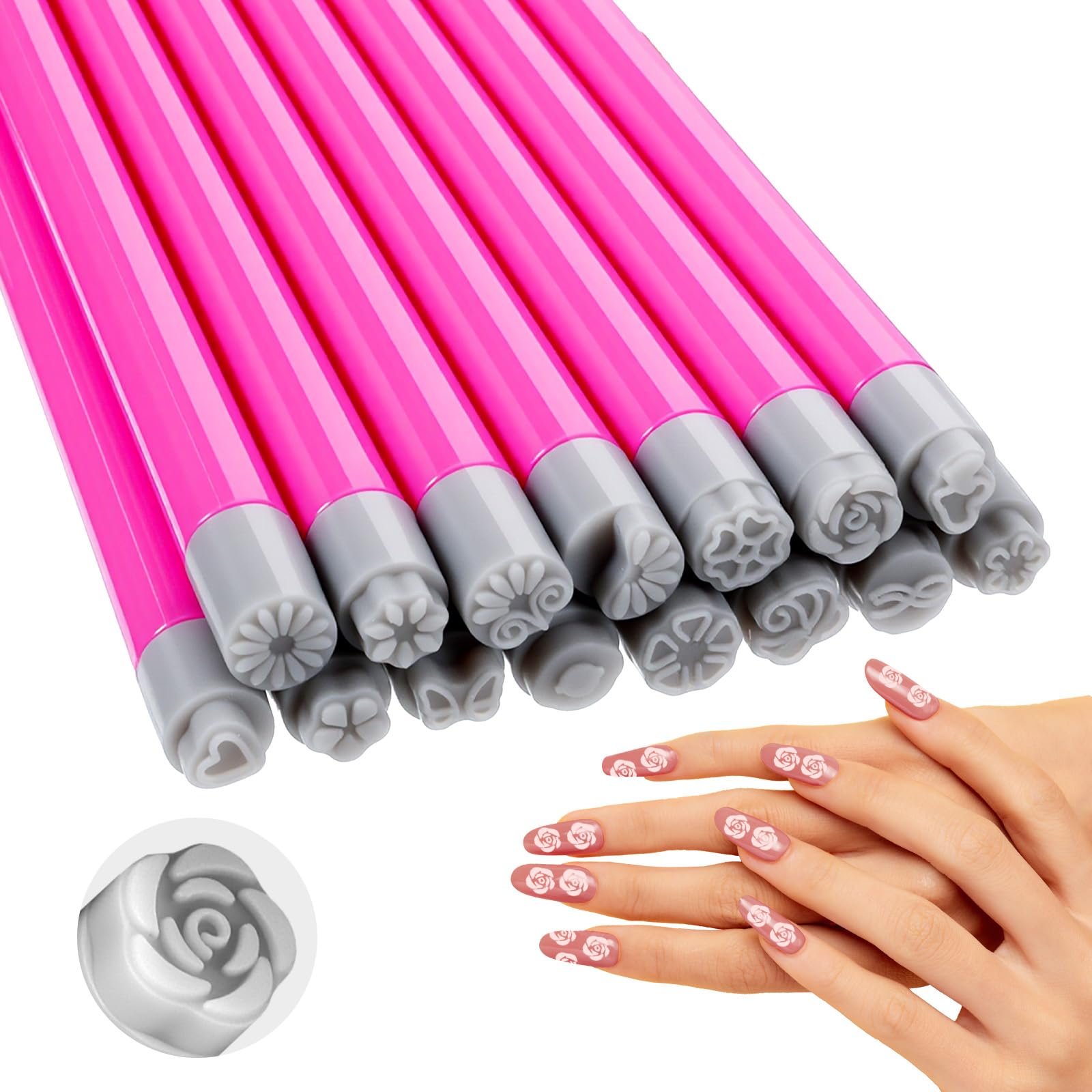 Classicseali 15PCS Nail Art Stamp Pen,Silicone Nail Stamp Pen, DIY Art Tools