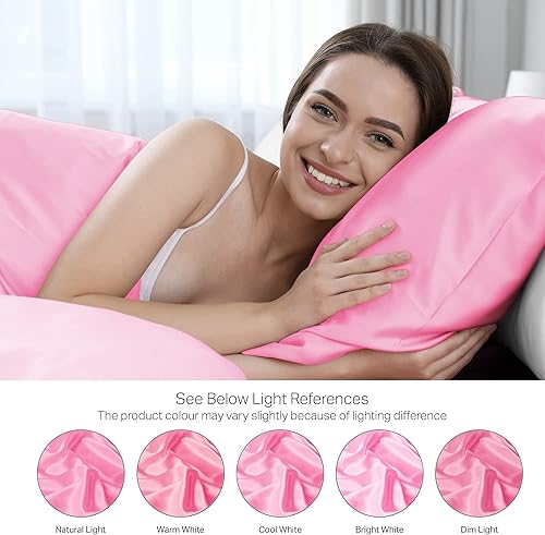 Miniatura 7 de Al Ahmedani Linen Juego de 2 fundas de almohada de satén rosa para cabello y piel, tamaño estándar, fundas de almohada de satén con cierre de sobre,