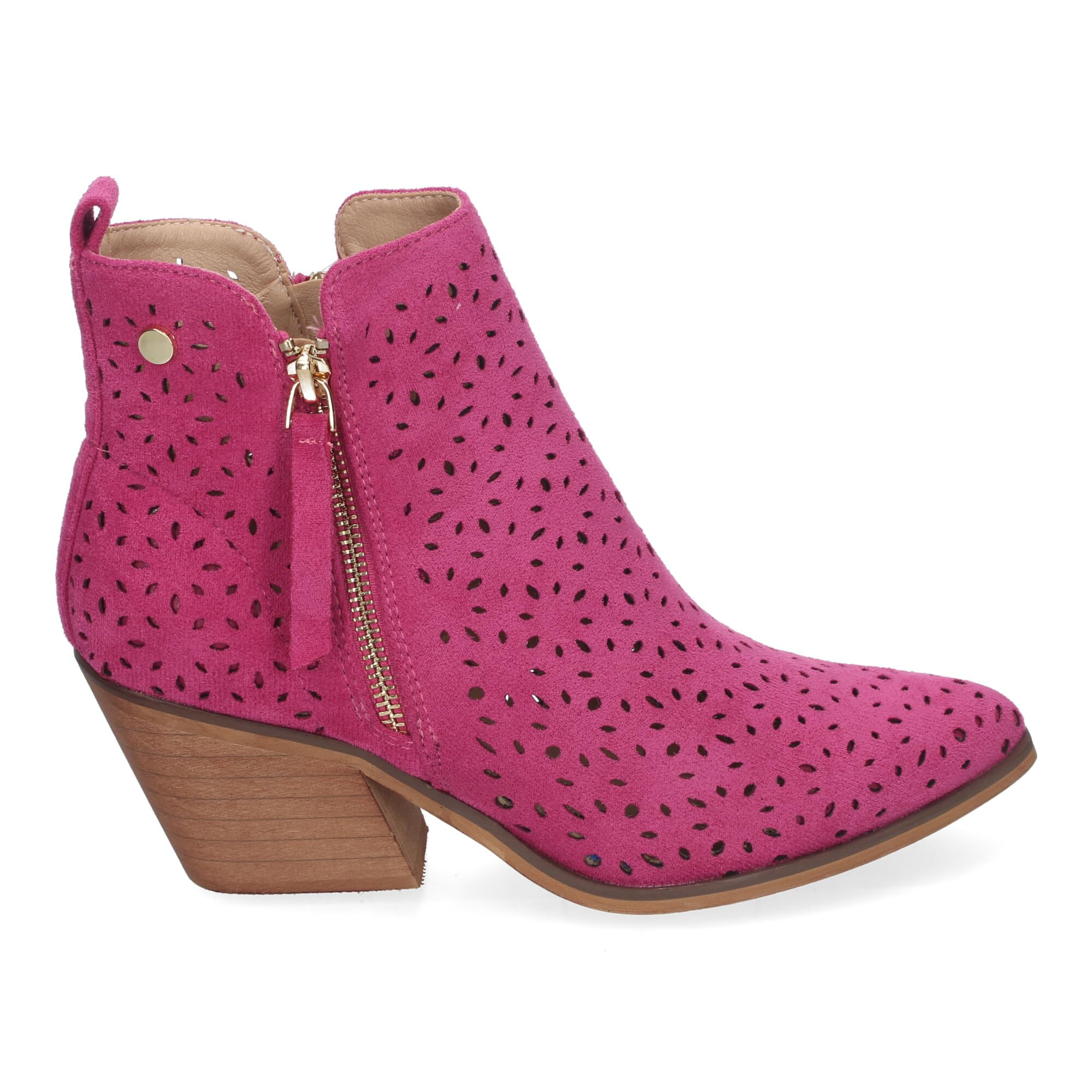 Botines de Tacon Campero para Mujer Primavera Verano Elegantes y Comodos, Diseno Perforado con Doble Cremallera Lateral con Fleco, Ideal para Cualquier Ocasion.