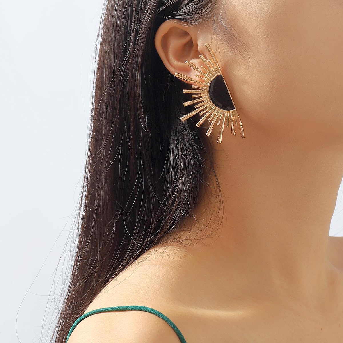 Exquisite Gold Plated Sunburst Earrings - Large Irregular Geometric Starburst Fan Shape Statement Fashion Costume Jewelry for Stylish Women and Fashion-Forward - Image 6