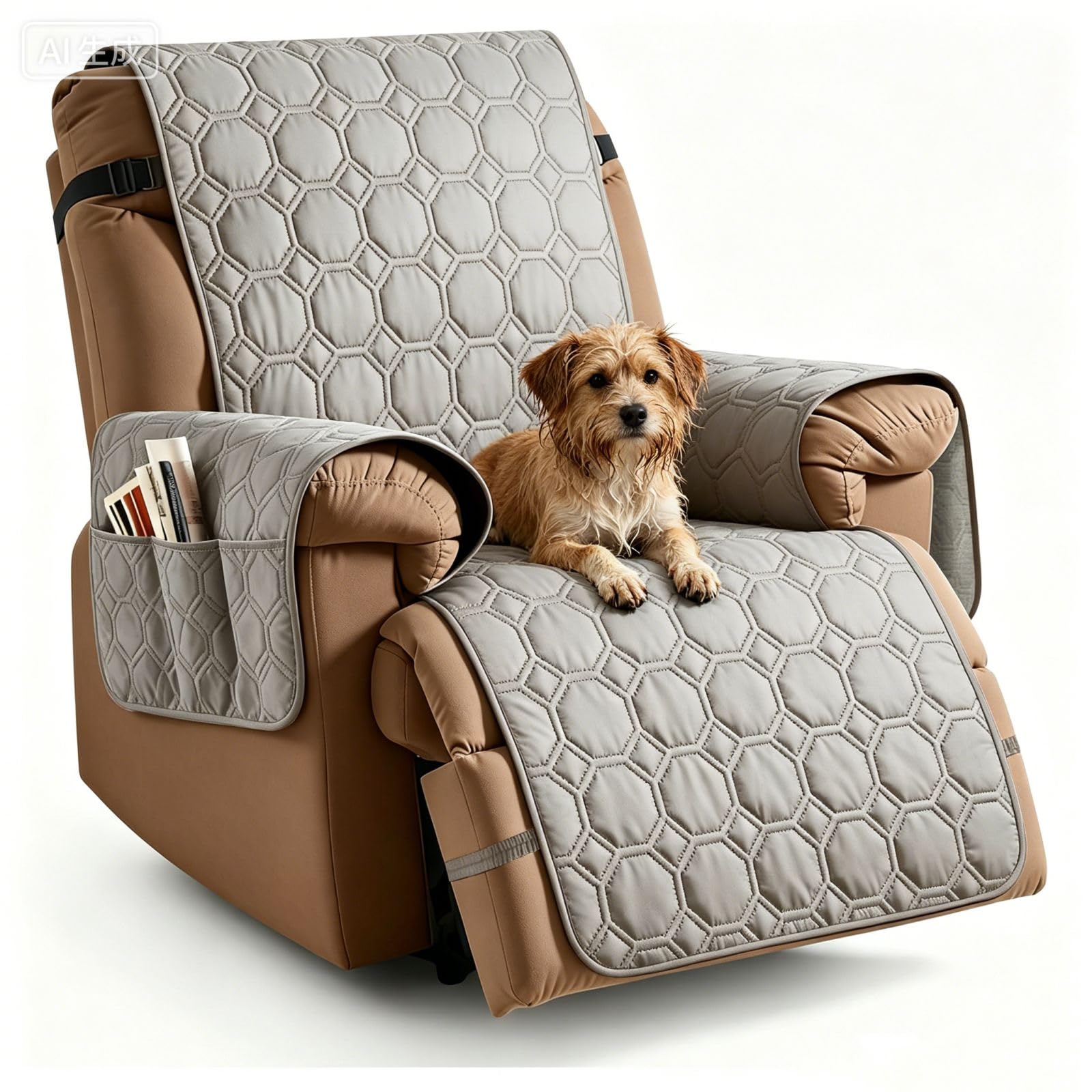 aolceth 100% Waterproof Recliner Chair Covers with Pockets, Non-Slip Armchair Covers for Recliner Chair Washable Chair Cover, Recliner Couch Slipcover Furniture Protector for Kids, Dogs, Pets
