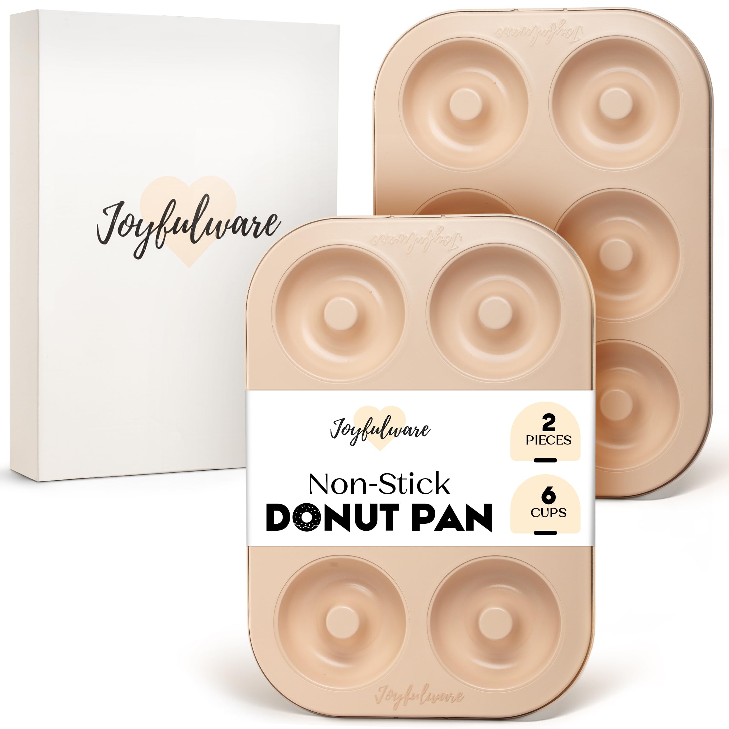 Molde para donas para hornear, juego de 2 moldes antiadherentes para donas, de acero al carbono, 6 cavidades de tamaño completo para hornear, molde para hornear de donas beige a la moda