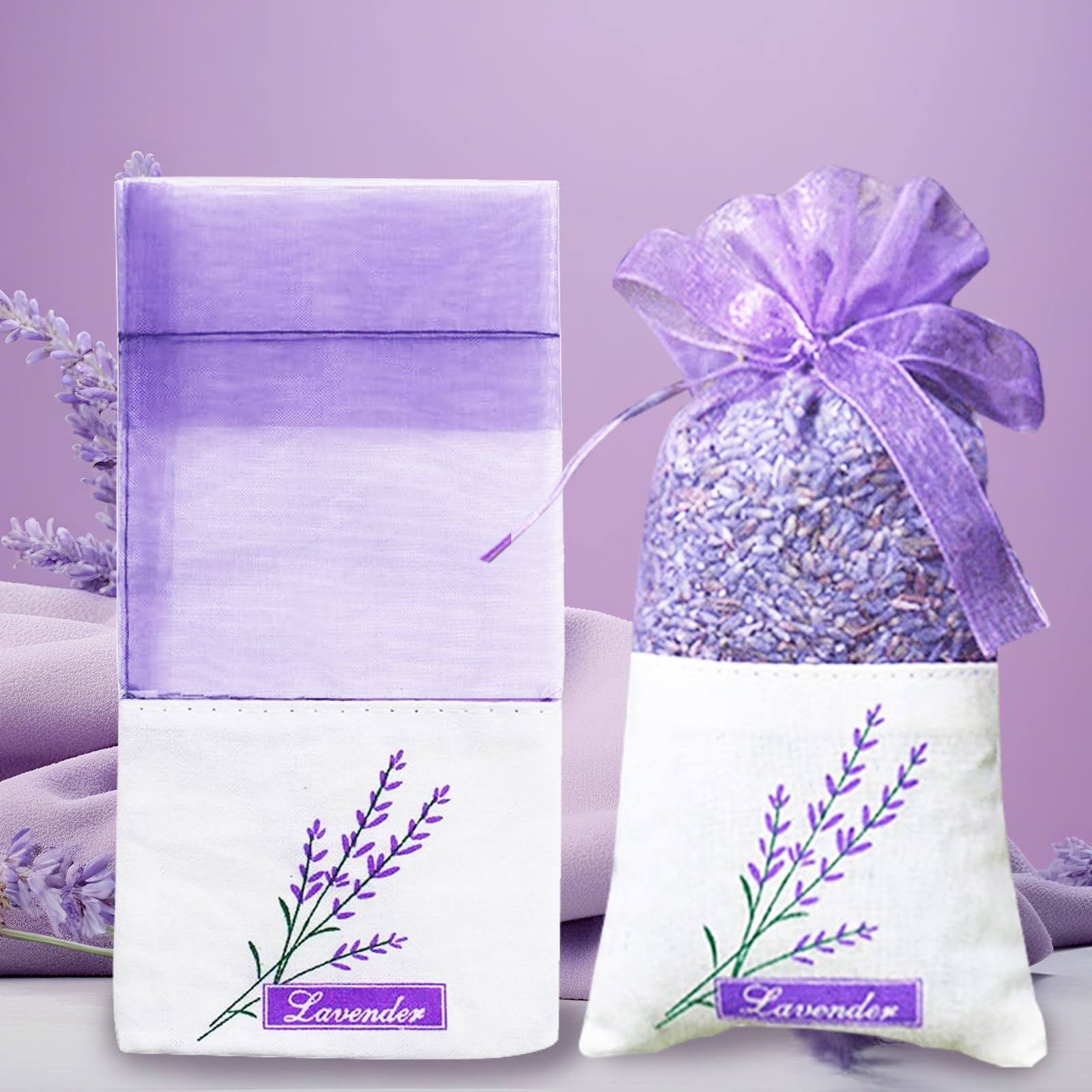 40 Pcs Sachet Vide pour Lavande Sacs De Sachet De Motif De Lavande Vide avec 40 Cordon De Serrage pour Ranger des Plantes Herbacées Et De Petits Objets(Violet Pâle)