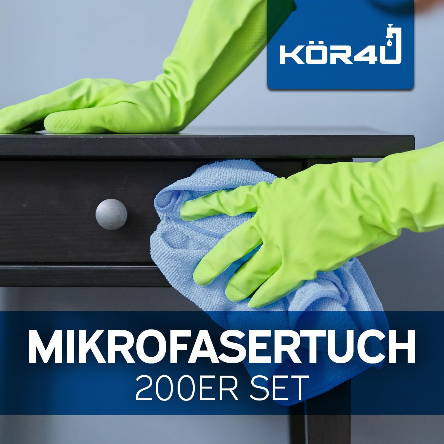 kör4u 200 paños de microfibra azul, 40 x 40 cm, 300 g/m², paños de limpieza para cocina, baño, cuidado del coche, paños de limpieza, paños de pulido, absorbentes, lavables a máquina a 60 °C