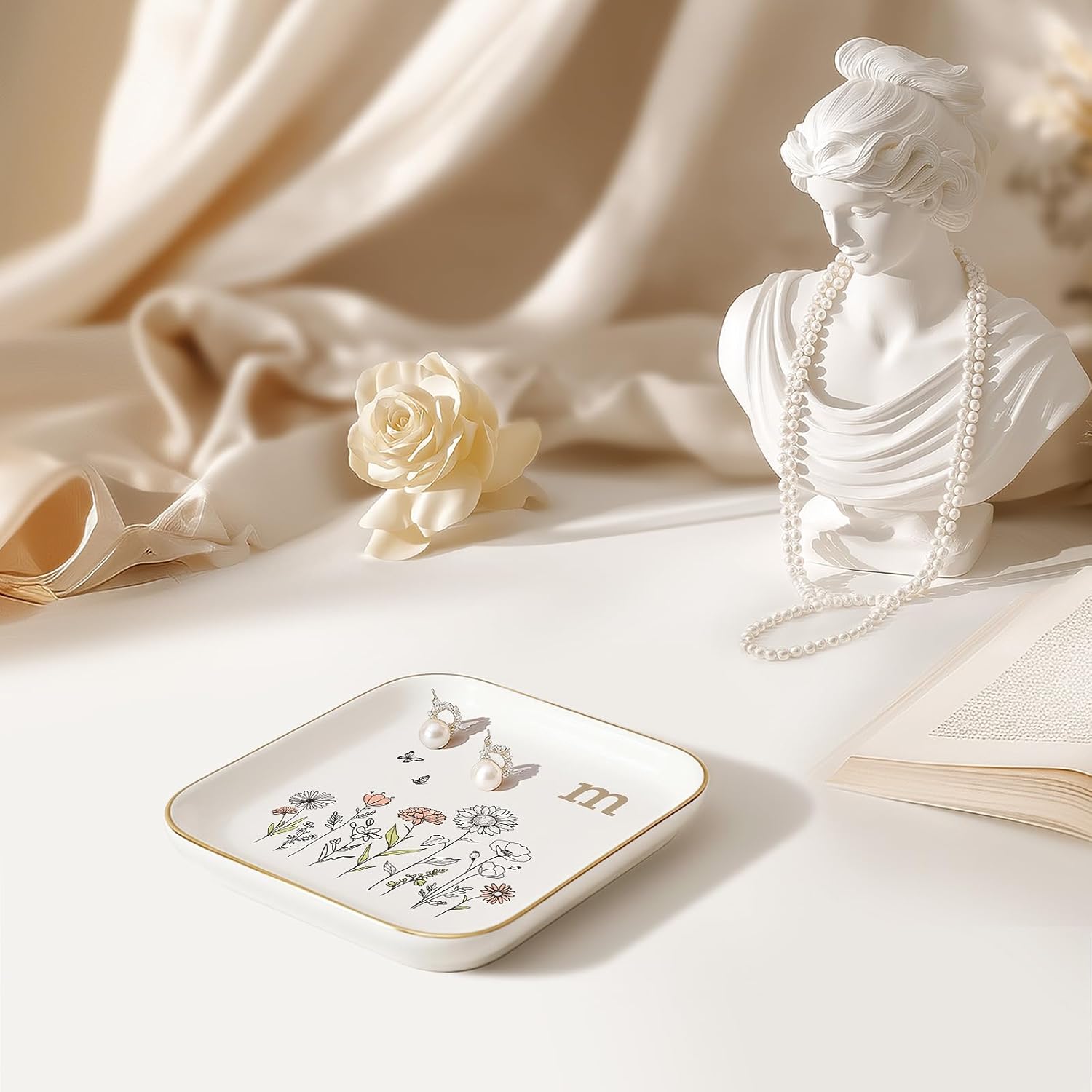 Gifts for Women – Initial Ring Dish with Floral Initial Design, Gift Boxed – Perfect Birthday Gifts for Mom, Girls, Best Friend, Bride, or Girlfriend – Christmas Gifts and Thanksgiving Day Gift - Image 2