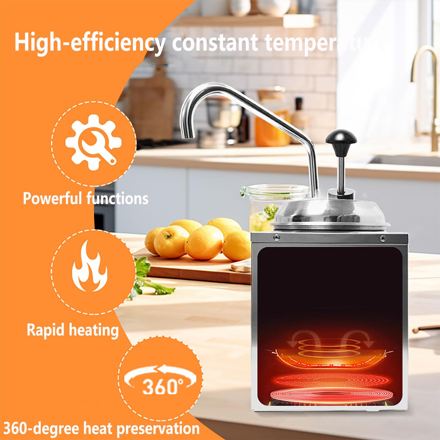 Dispensador eléctrico de queso nacho, calentador de chocolate con ángulo ajustable de 360°, presión para abrir, calefacción y conservación del calor para dulce caliente, ketchup