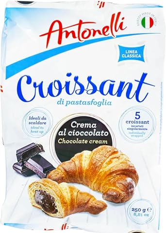 Antonelli Italian Croissants Mixed Flavour Bundle – Chocolate, Pistachio & Strawberry (3 Packs, 15 Individually Wrapped Croissants) | Soft Sweet Breakfast Pastry Snack Variety Pack