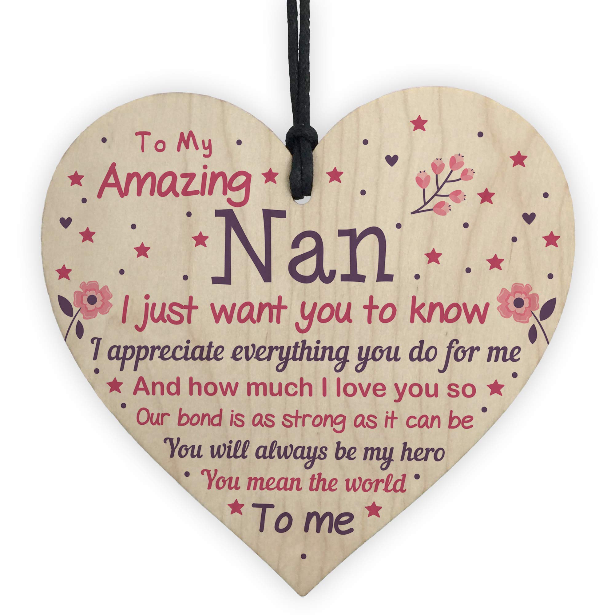 RED OCEAN Cute Nan Wooden Heart Nan Birthday From Grandchildren Grandparent Plaque