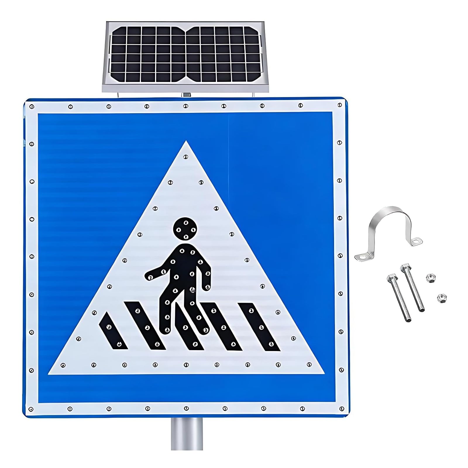 Señal Solar de Cruce Peatonal, Advertencia de Peatones de Alto Brillo, Visible 500 m, Lámina Reflectante de Calidad Industrial, para Zonas Escolares y Calles Urbanas(24")