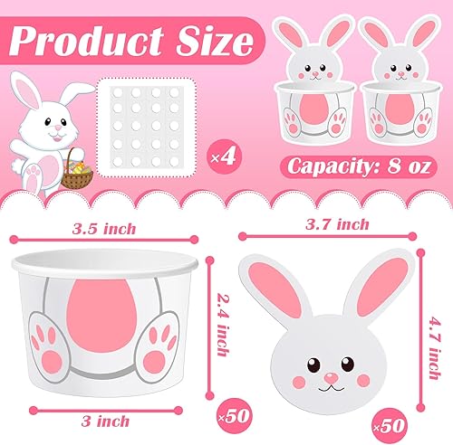 Miniatura 2 de Suclain Paquete de 50 tazas de bocadillo de conejo de Pascua de 8 onzas, cuencos de papel desechables de conejo, tazas de postre de conejo, tazas