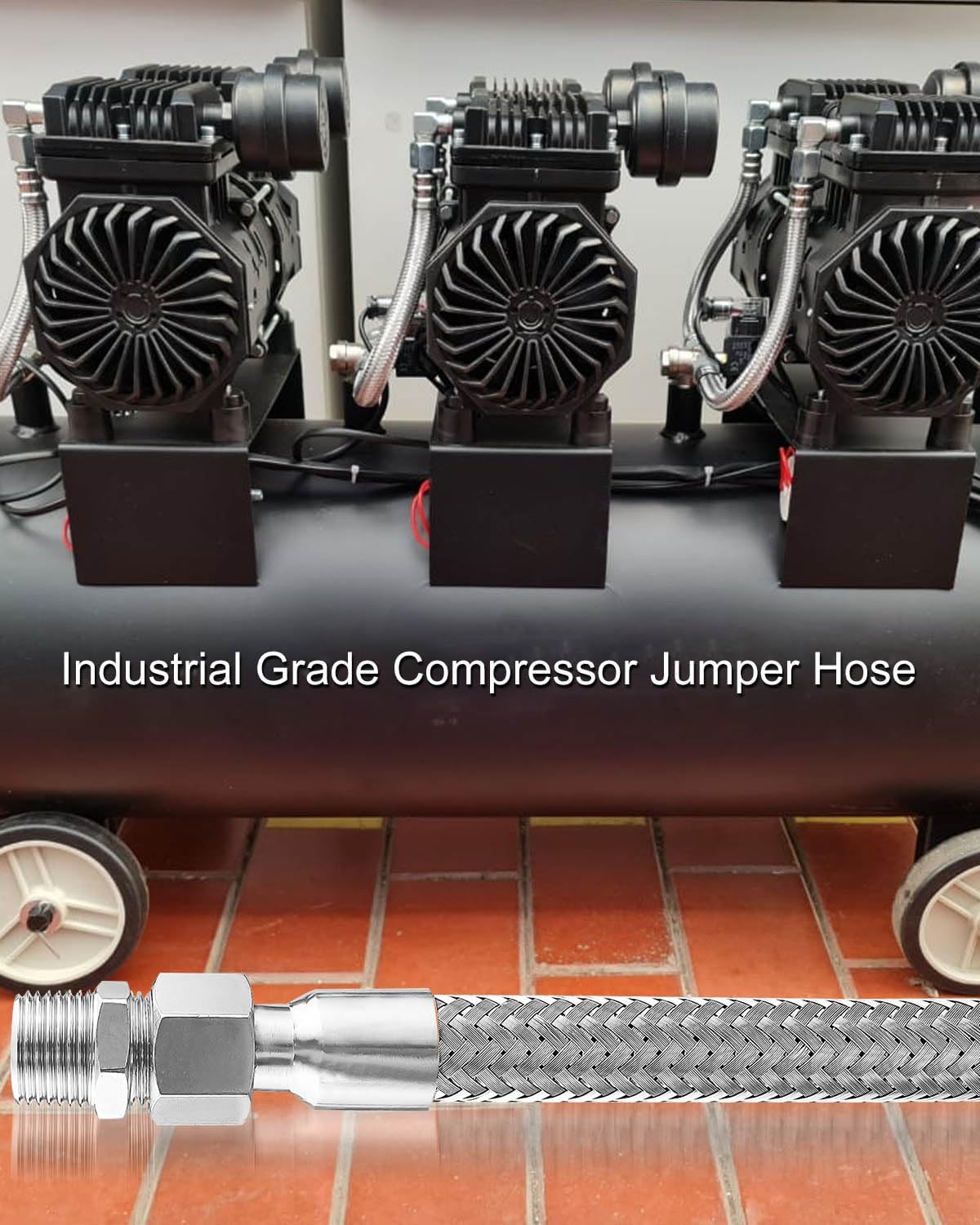 Industrial Grade Compressor Jumper Hose, 1" NPT Male x 20" Length, 750°F, 450 PSI, Flexible Whole Body Stainless Steel Metal Hose with Rotate Freely Fittings and Thread Seal Tapes