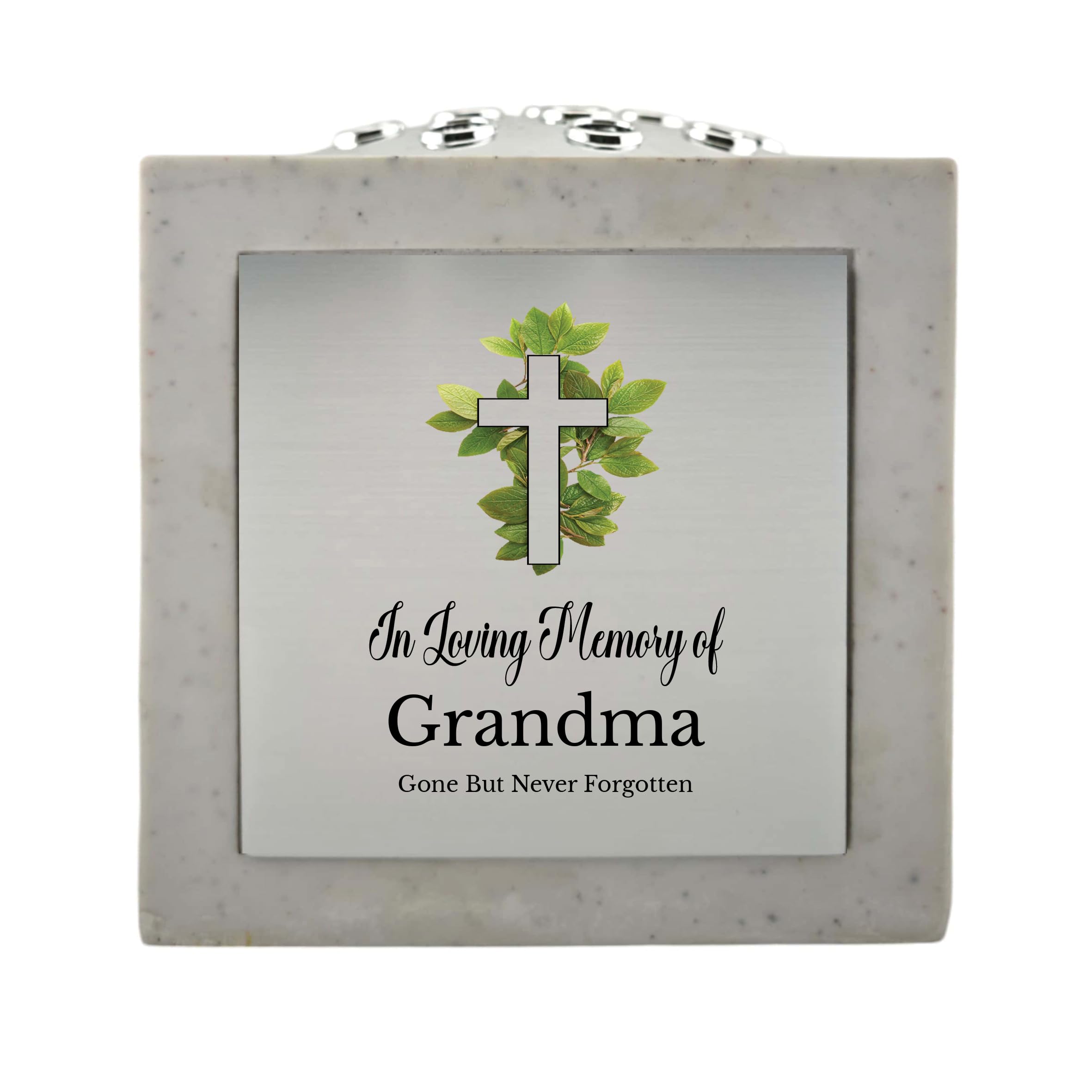 1Stclassgifts White In Loving Memory Of Memorial Rose Bowl Grave Marker Flower Pot Vase With Cross Design Mum Dad Grandad & Lots More /Silver (Uv Printed) (Grandma)