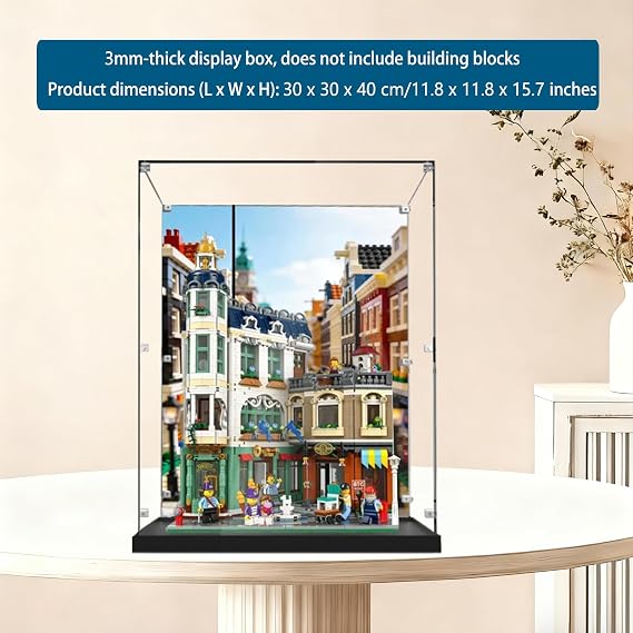 Acrylic Display Case for Lego 11371 Shopping Street Building Set, Dustproof Transparent Box - Only Display Case, Display Box Compatible with Lego 11371 (Back Spray)
