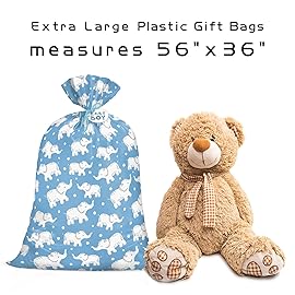 Loveinside Jumbo Large Plastic Gift Bag, Baby Boy Elephant Design Plastic Bag with Tag and Tie for Birthday, Baby Shower and Holiday - 56 x 36, 1 Pcs - Elephant Blue