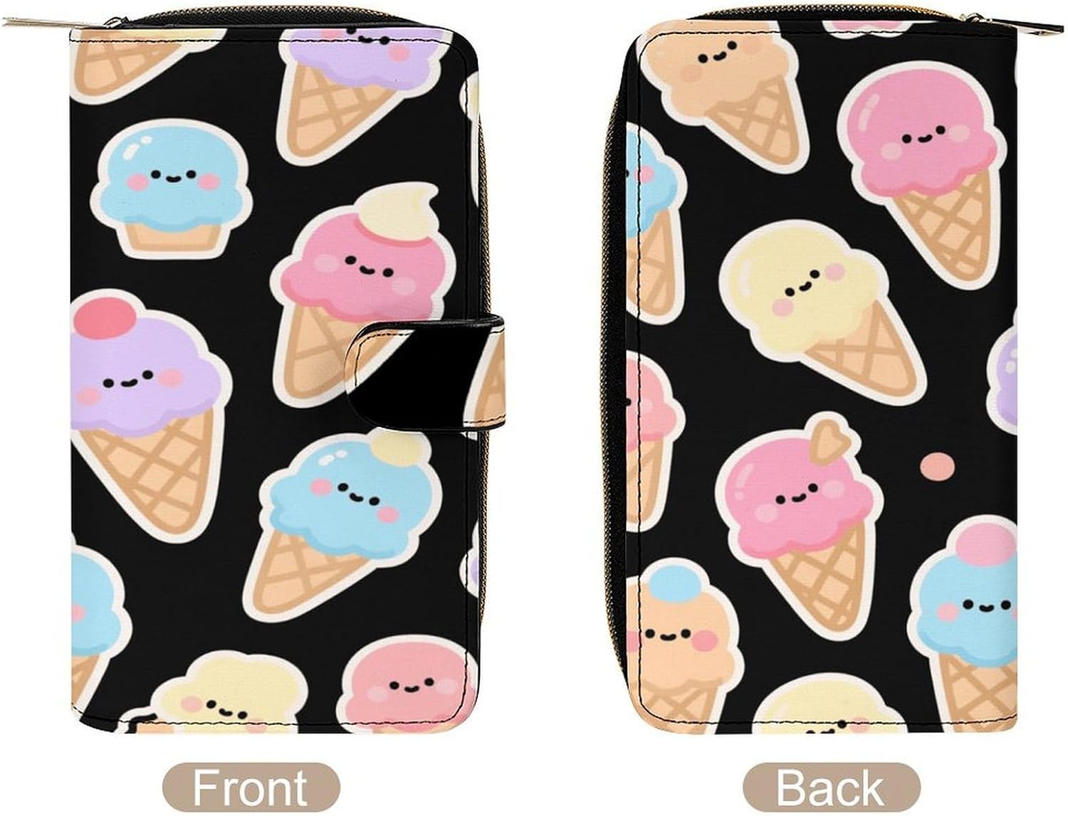 Cartoon Ice Cream Wallet,PU Leather Material, Small Wallet,Bifold with Zipper, Travel Wallet,Compact And Portable for Men And Women 7.8 * 4.3 * 1.4 Inches
