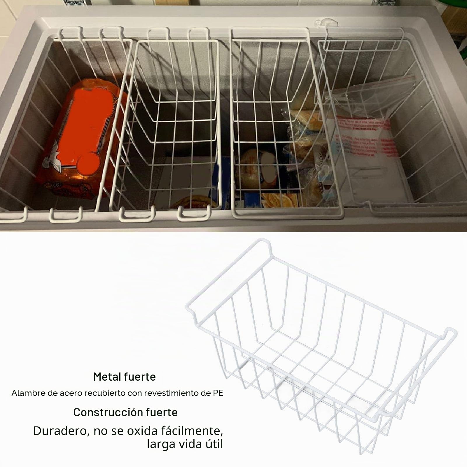 Luqeeg Cestas Alambre para Congelador, 2 Cubos Organizadores para Frigorífico, Contenedores Divisores de Frigorífico con Asas, Cestas de Almacenamiento para el Hogar, (49,5x24,5x20