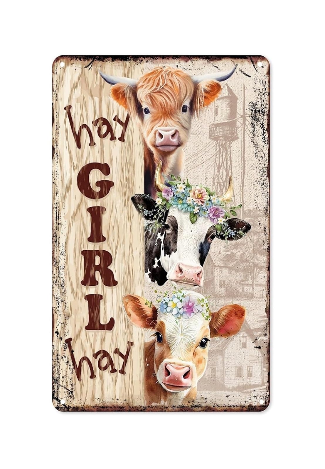 MQXFCZUX Farm Cow Metal Sign Vintage Milk and Breakfast Theme Tin Sign for Kitchen Diner Cafe Wall 8 X 12 inch