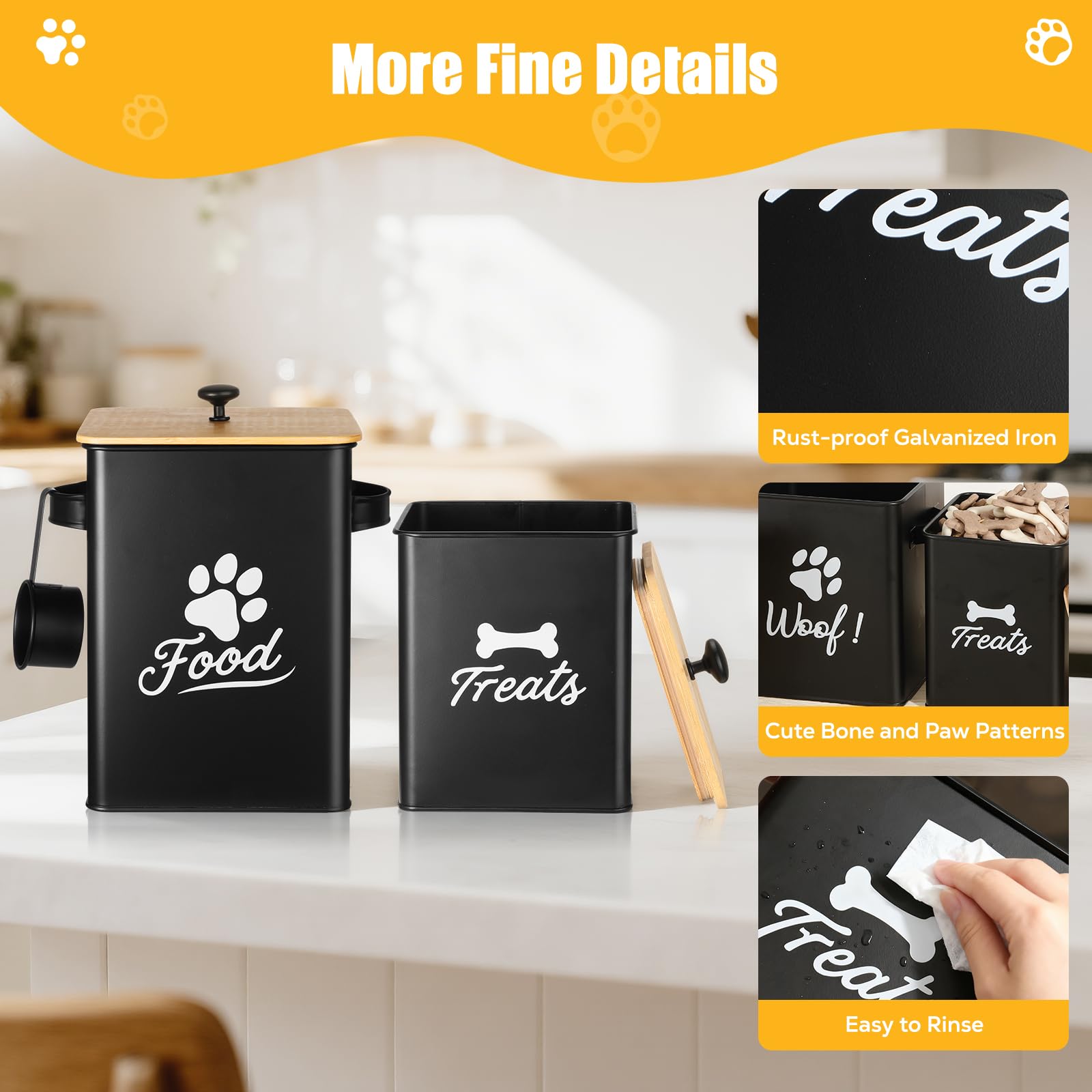 Contenitori per Biscotti per Cani Set da 2, Barattoli in Metallo con Coperchi Ermetici, Contenitore per Alimenti per Animali da Cucina, Mantenimento Freschezza Snack, 24×18×24,5 cm, Nero