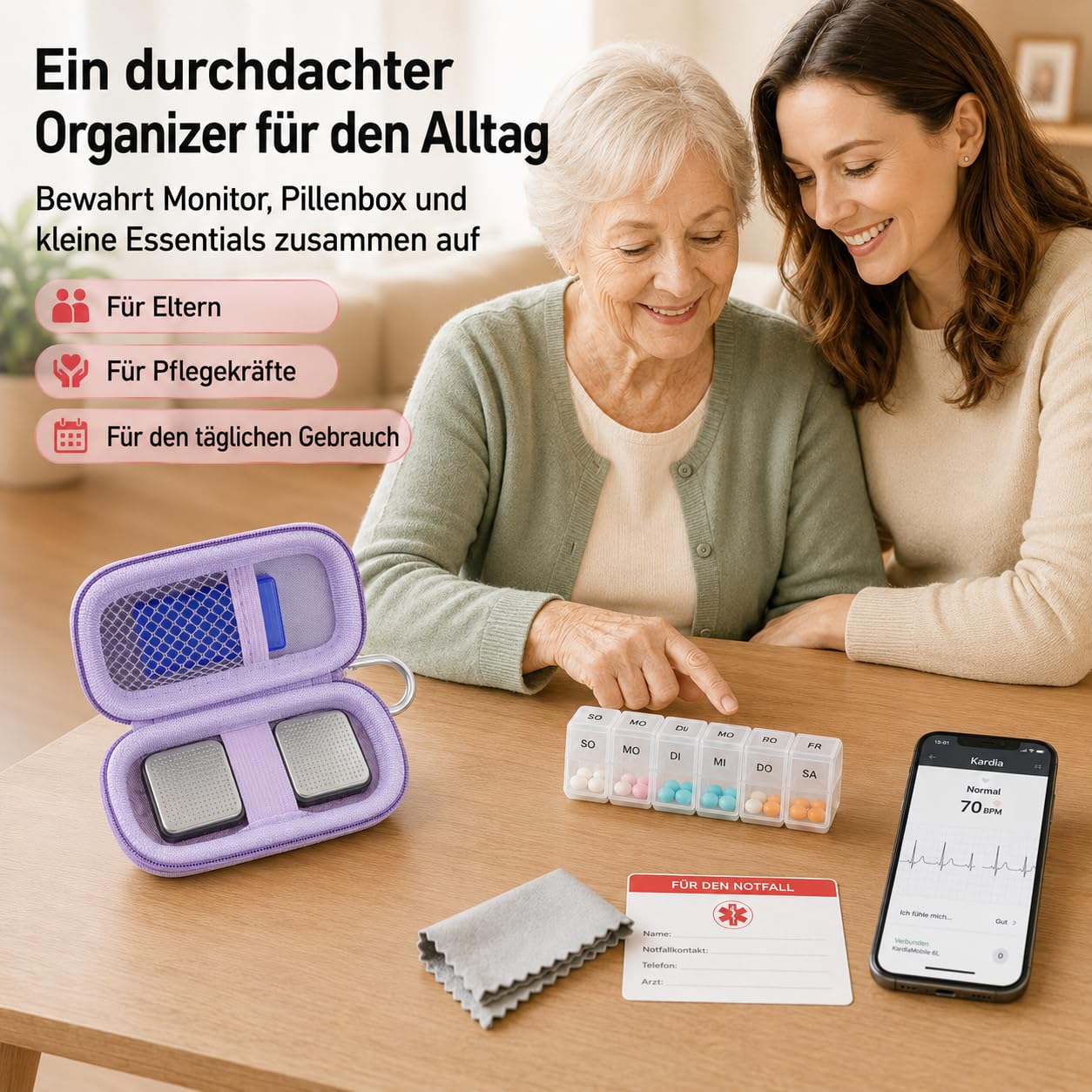 Funda para monitor de frecuencia cardíaca compatible con AliveCor KardiaMobile Personal EKG/para AliveCor KardiaMobile 6L/para monitor cardíaco Sec. Soporte de transporte de almacenamiento para