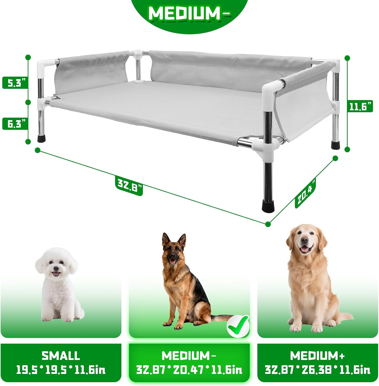 Makerfire Elevated Dog Bed, Raised Dog Sofa Bed for Medium Dogs, Detachable Cooling Indoor/Outdoor Pet Cot with Non-Slip Feet, Polyester Cotton (33''L x 20.5''W x 11.6''H)