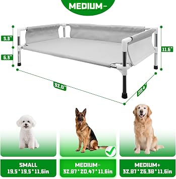 Makerfire Elevated Dog Bed, Raised Dog Sofa Bed for Medium Dogs, Detachable Cooling Indoor/Outdoor Pet Cot with Non-Slip Feet, Polyester Cotton (33''L x 20.5''W x 11.6''H)