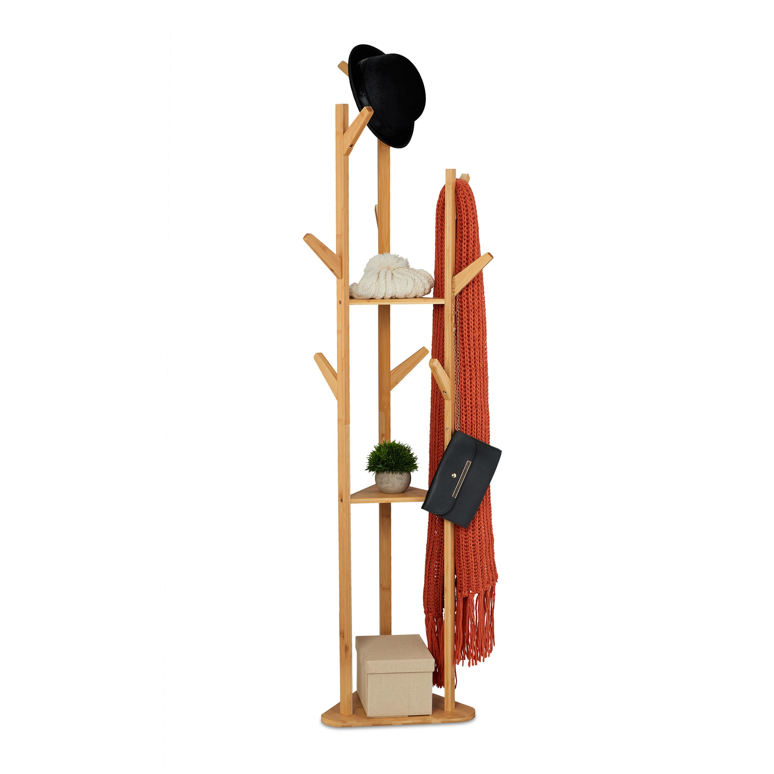 Relaxdays Appendiabiti in bambù 2 Ripiani 9 Ganci H 168,5 cm Guardaroba Marrone Naturale