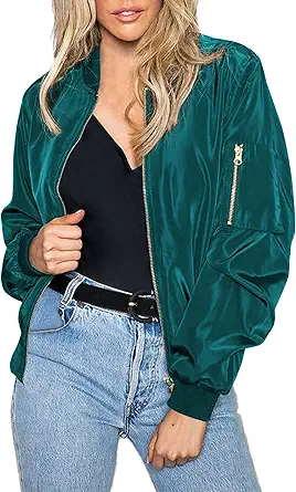 Zeagoo Women's Bomber Jacket Casual Coat Zip Up Outerwear Windbreaker with Pockets S-XXL