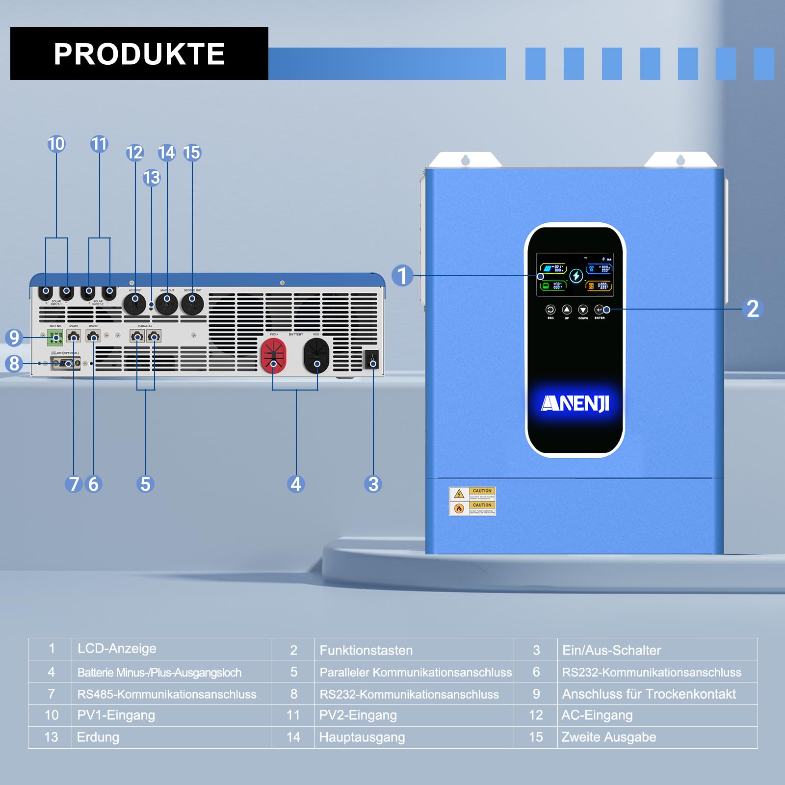 11000W Inverter ibrido 48V, 2 MPPT integrati, supporta 6 unità in parallelo, carica batteria max. 160A, può immettere energia nella rete, supporta il funzionamento senza batteria