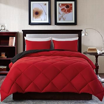Decroom Lightweight Twin Comforter Set with 1 Pillow Sham - 2 Pieces Set - Quilted Down Alternative Comforter/Duvet Insert for All Season - Red/Black - Twin/Twin XL Size