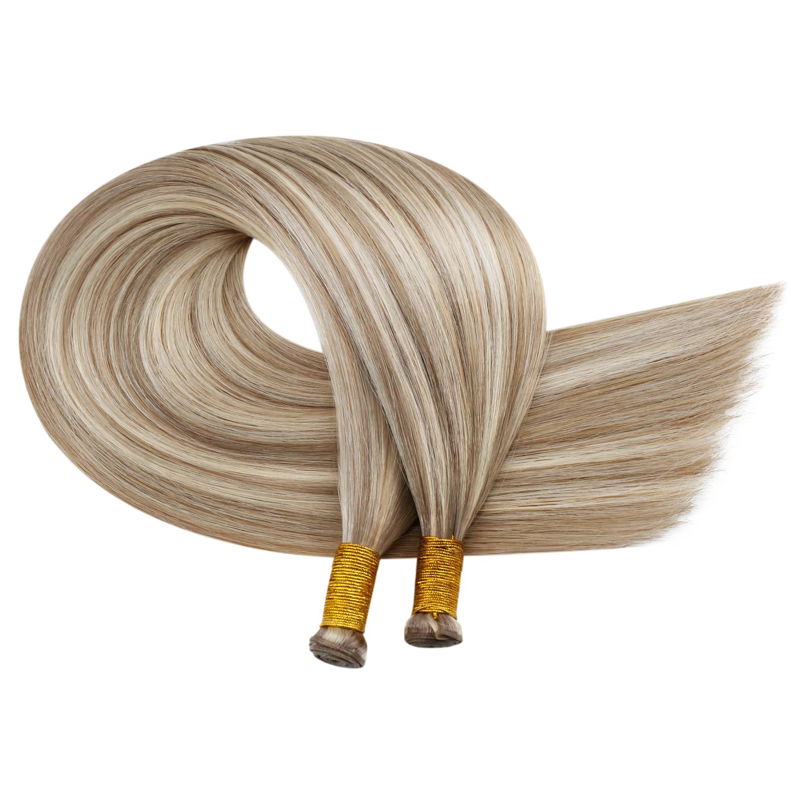 Moresoo Weft Hair Extensions Real Human Hair Medium Brown Highlighted Platinum Blonde Sew in Human Hair Extensions Brown to Blonde Full Head Remy Straight 18 Inch 100g/Pack #P6/60 — view 51