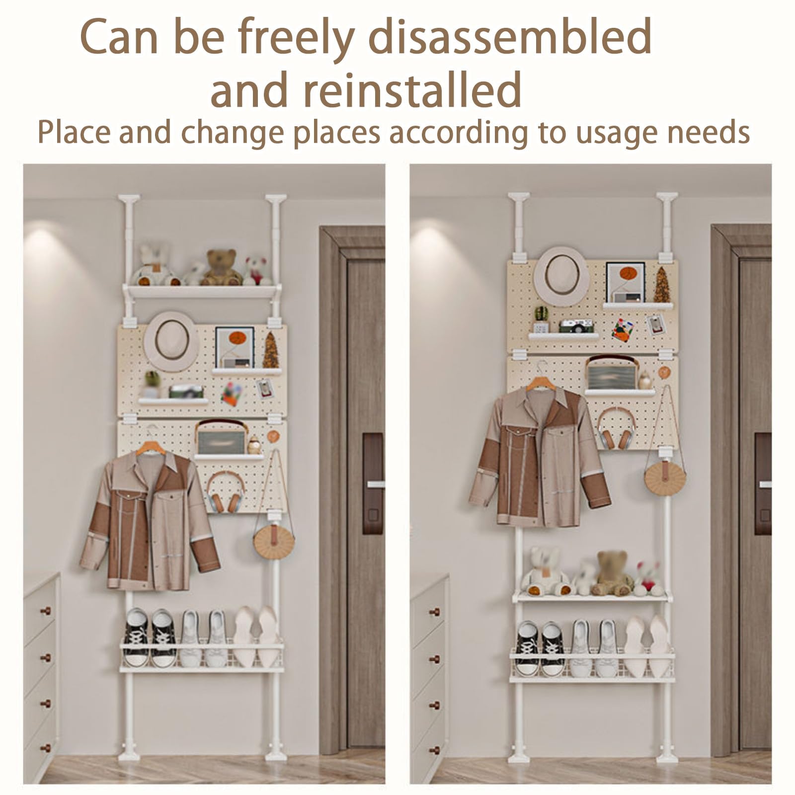 Organizer da parete con pannello forato regolabile in altezza, include accessori per camera da letto, studio, soggiorno, cucina, balcone, ufficio
