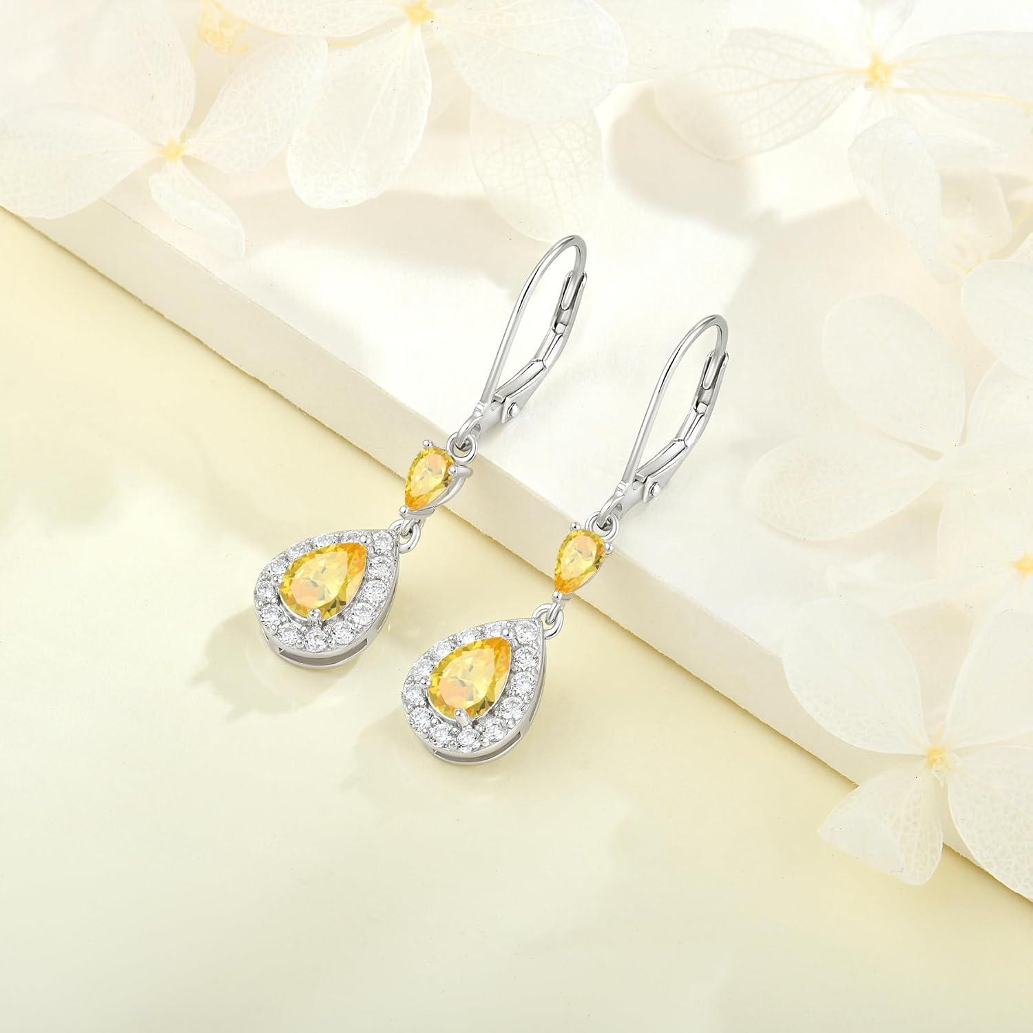 Drop Dangle Earrings 925 Sterling Silver Birthstone Teardrop Leverback Earrings 5A Cubic Zirconia Jewelry for Women - Image 5