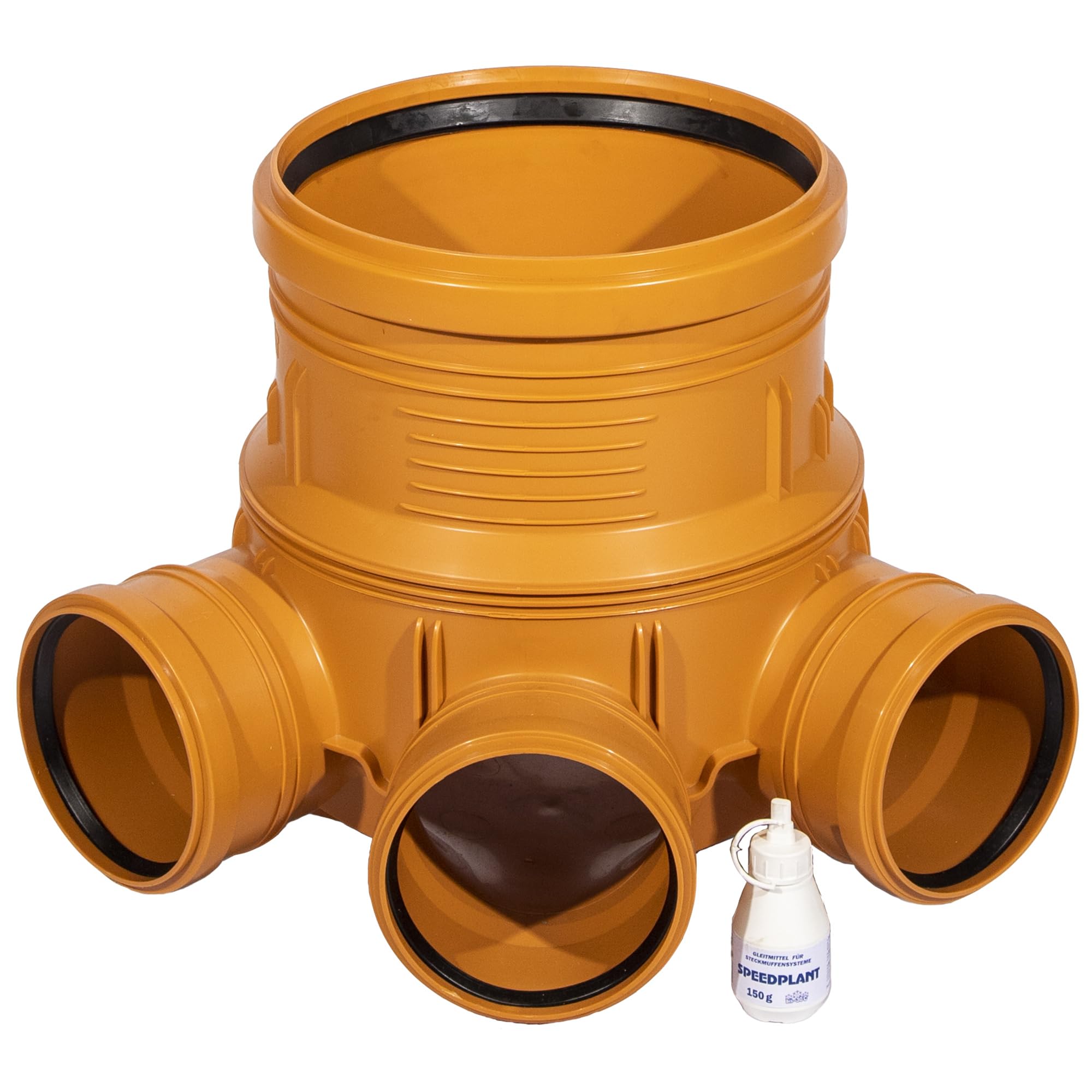 Produktbild von SPEEDPLANT Revisionsschacht DN315 Komplett-Set – Mit Boden, Steigrohr 1m, Deckel A15 (1,5 T) Und 4x DN110-Zuläufen
